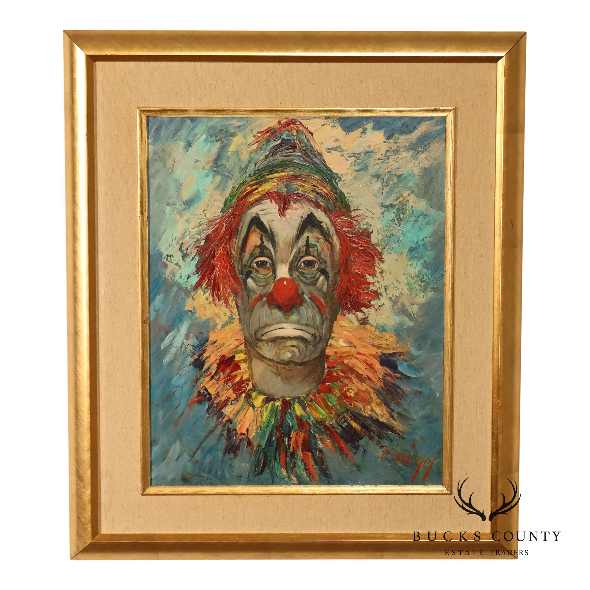 Louis Spiegel Mid Century Original Clown Oil Painting
