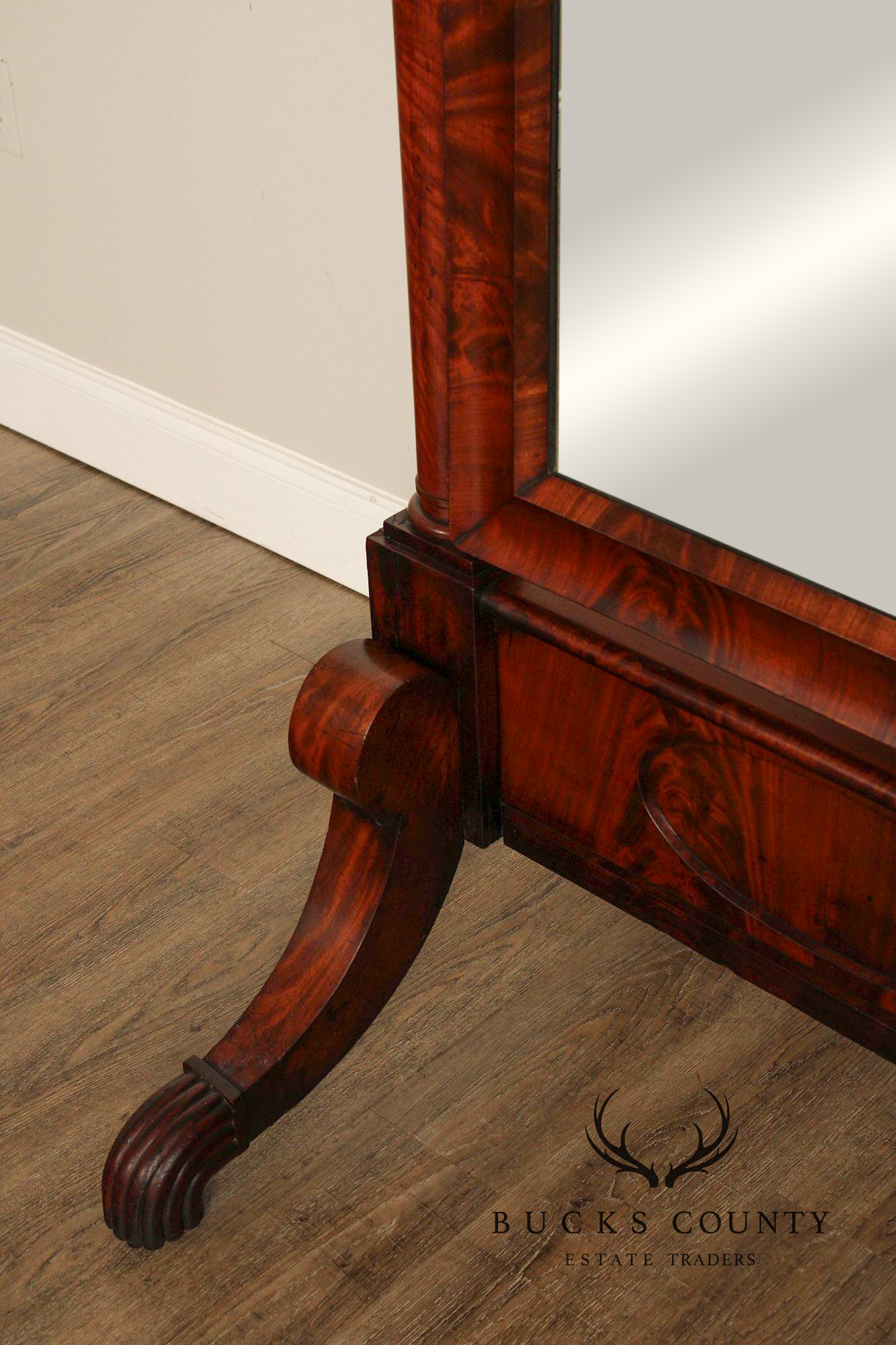 Antique French Empire Mahogany Cheval Mirror