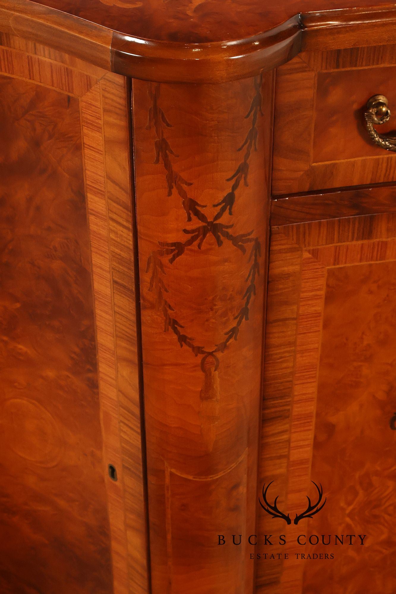 Italian Style Marquetry Inlaid Burl Wood Credenza Sideboard