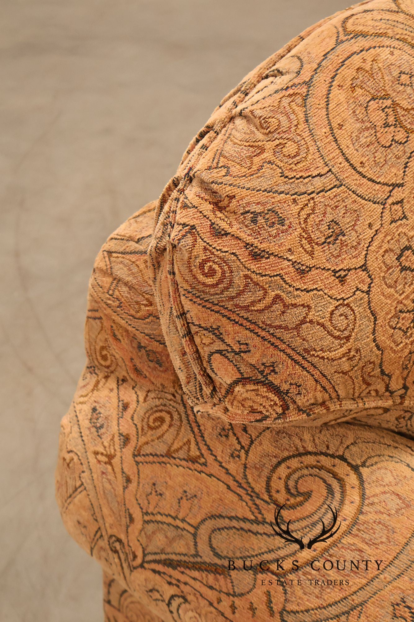 Kravet Paisley Upholstered Rolled Arm Sofa
