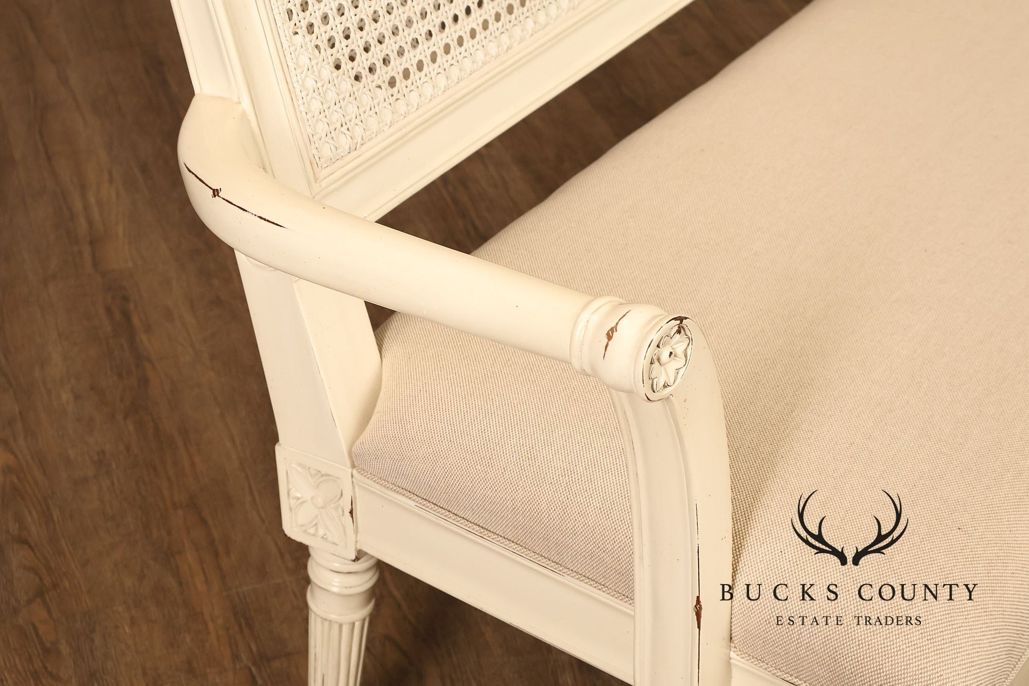 Alden Parkes Country French Louis XVI Style Caned Back Painted Settee