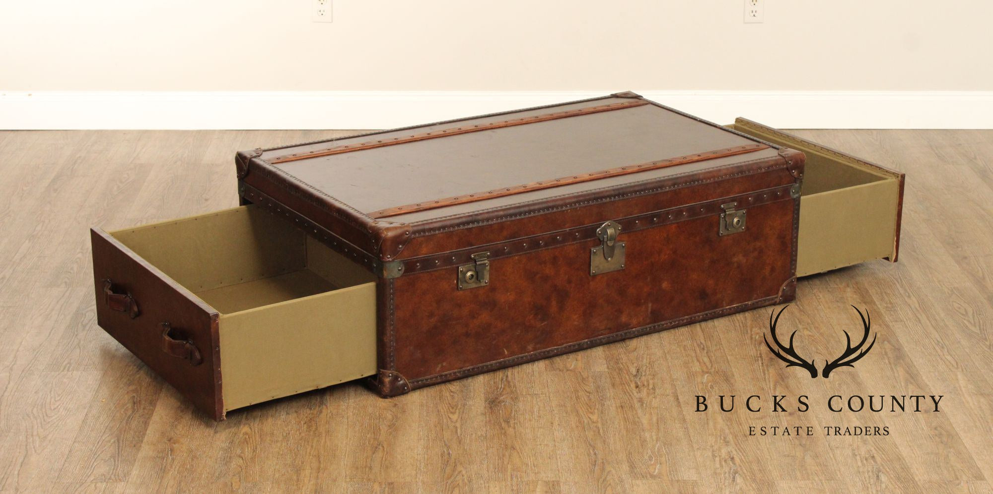 Restoration Hardware Leather Trunk Coffee Table With Drawers