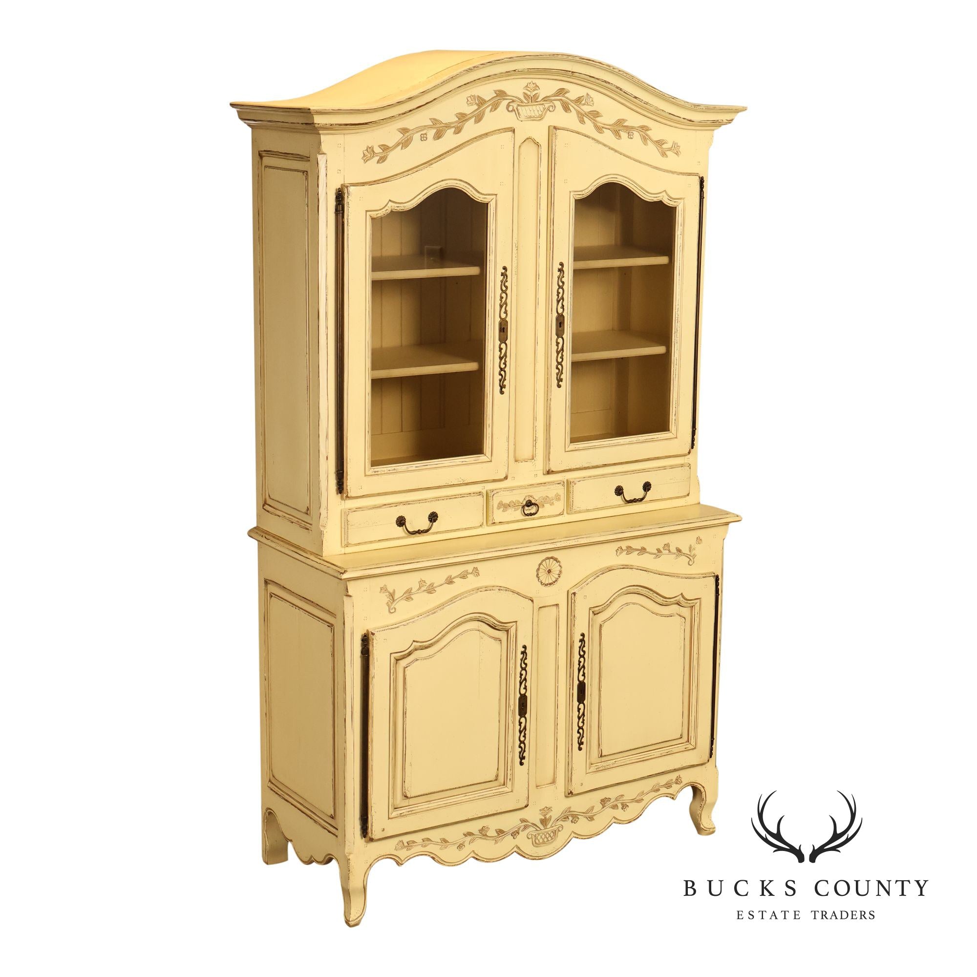 French Country Style Distress Painted China Cabinet