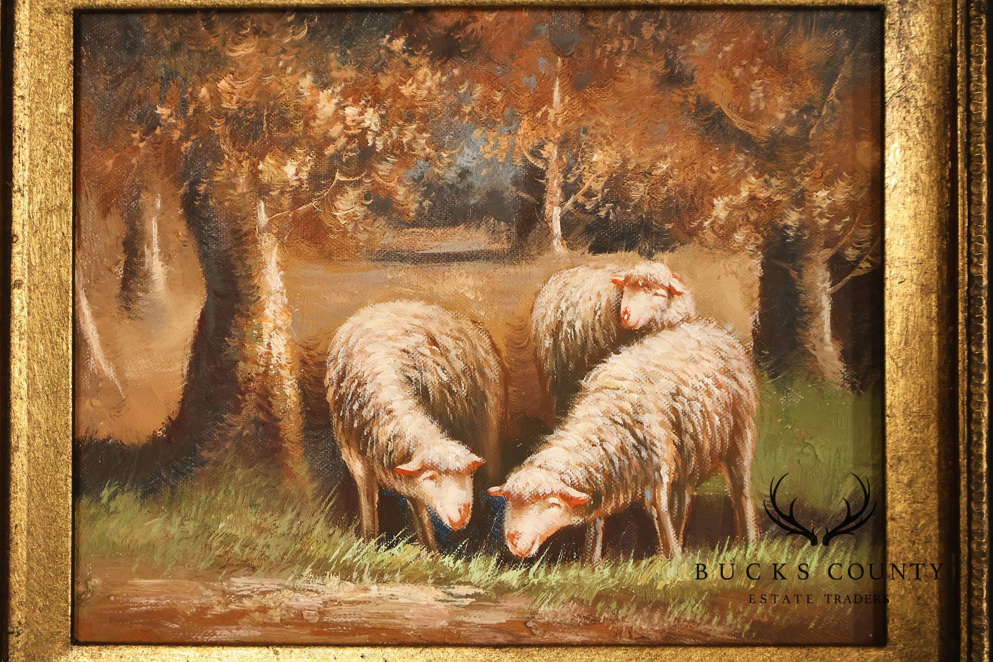 Continental Style Pair of Pastoral Landscape Paintings With Sheep