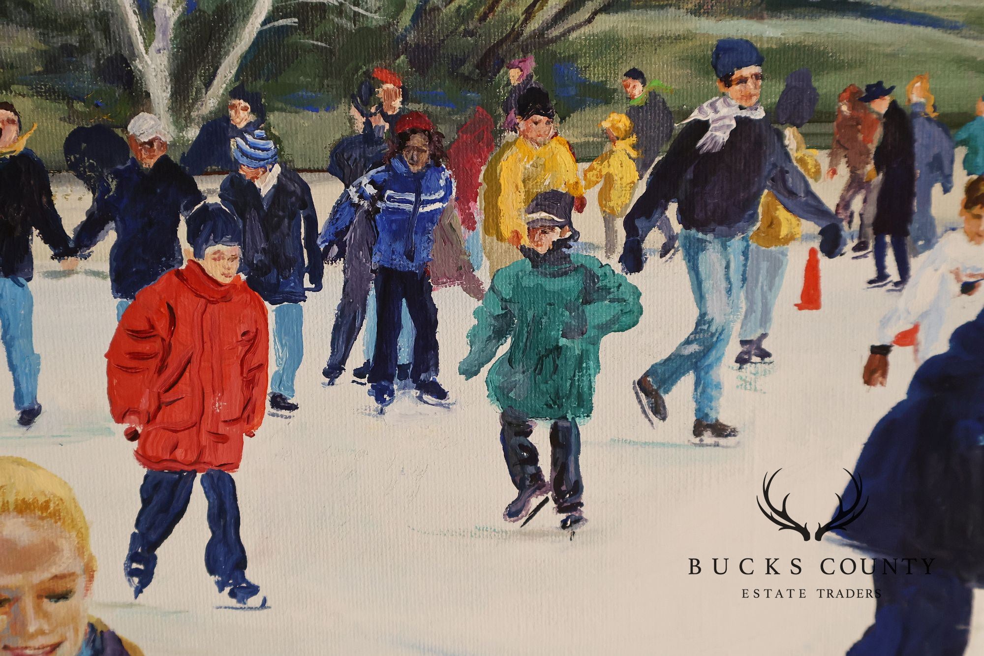 Ruth Mayer Central Park Ice Skating Landscape Original Oil Painting On Canvas