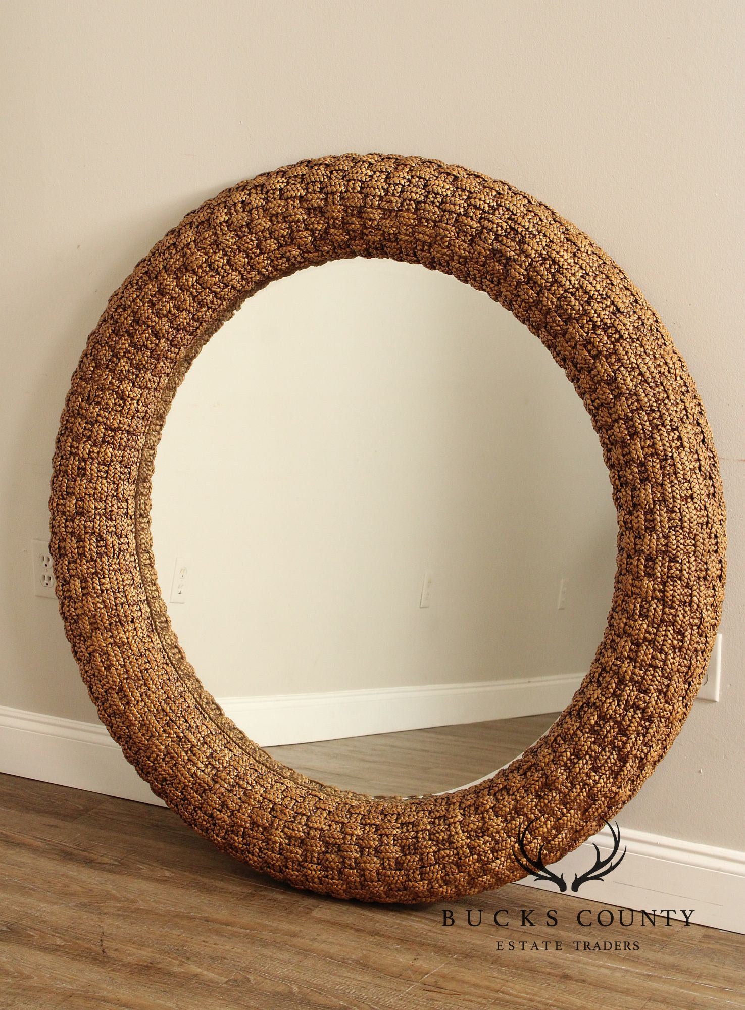 Coastal Style Large Woven Rope Frame Round Mirror