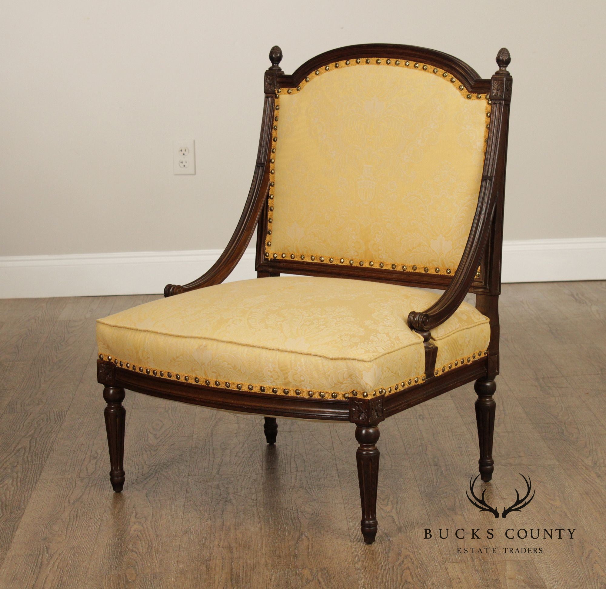 French Louis XVI Style Quality Pair of Walnut Slipper Chairs