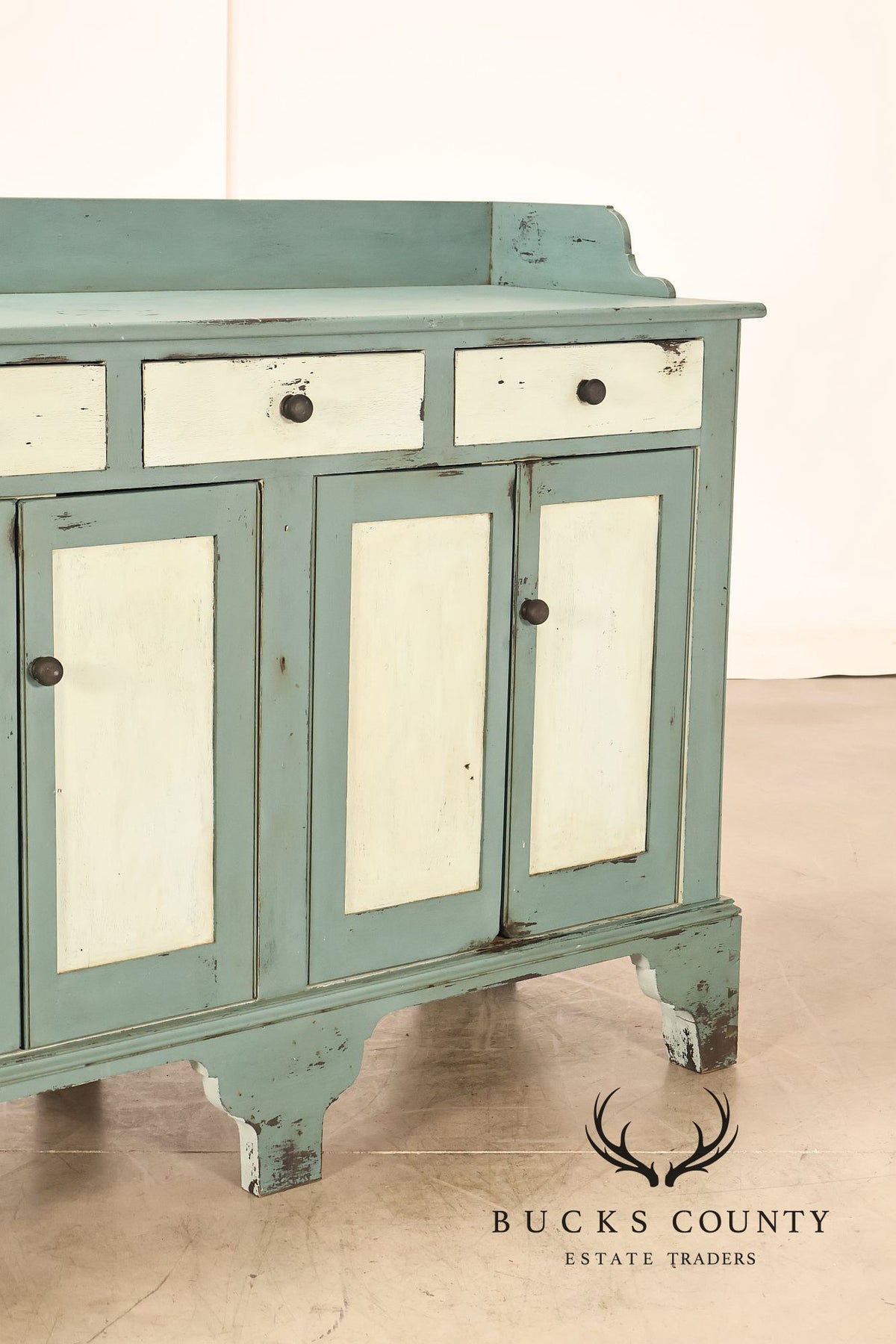 John Edward Pavlik Custom Painted Country Four-Door Sideboard Cabinet