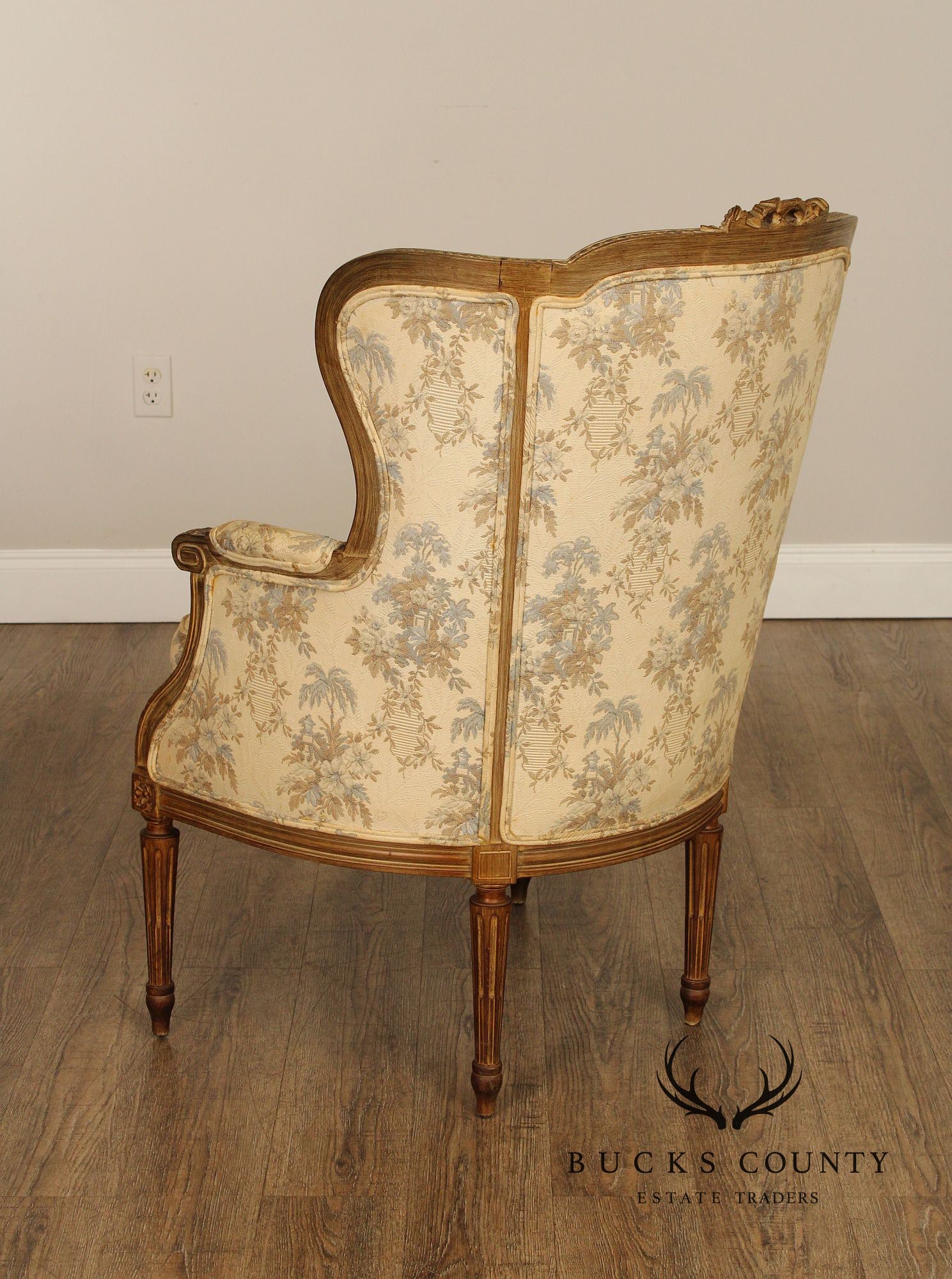 Antique French Louis XVI Style Bergere Wing Chair