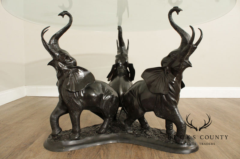 Contemporary Glass Top Bronze Elephants Center Table