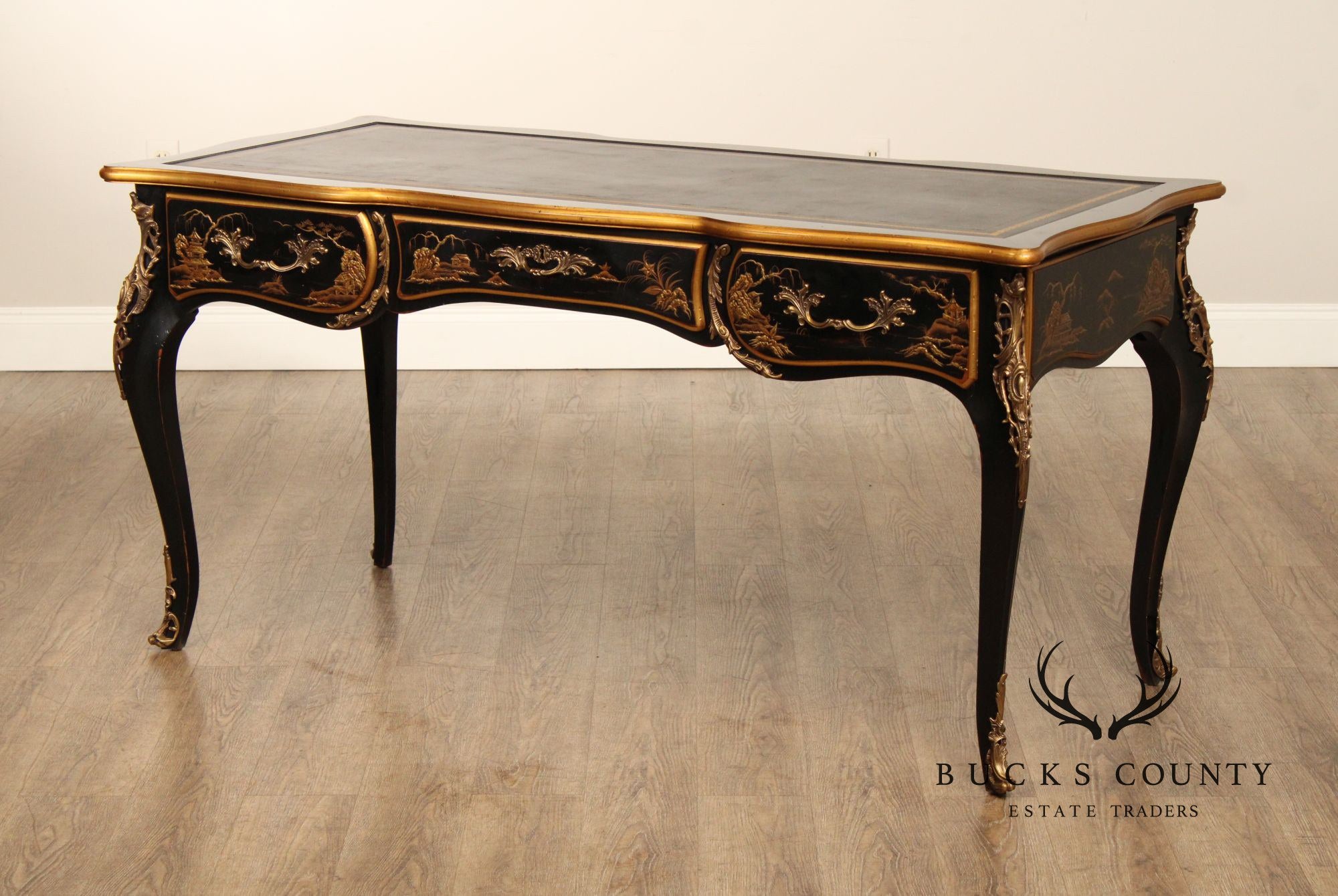 Karges Leather Top Chinoiserie Decorated Louis XV Style Writing Desk