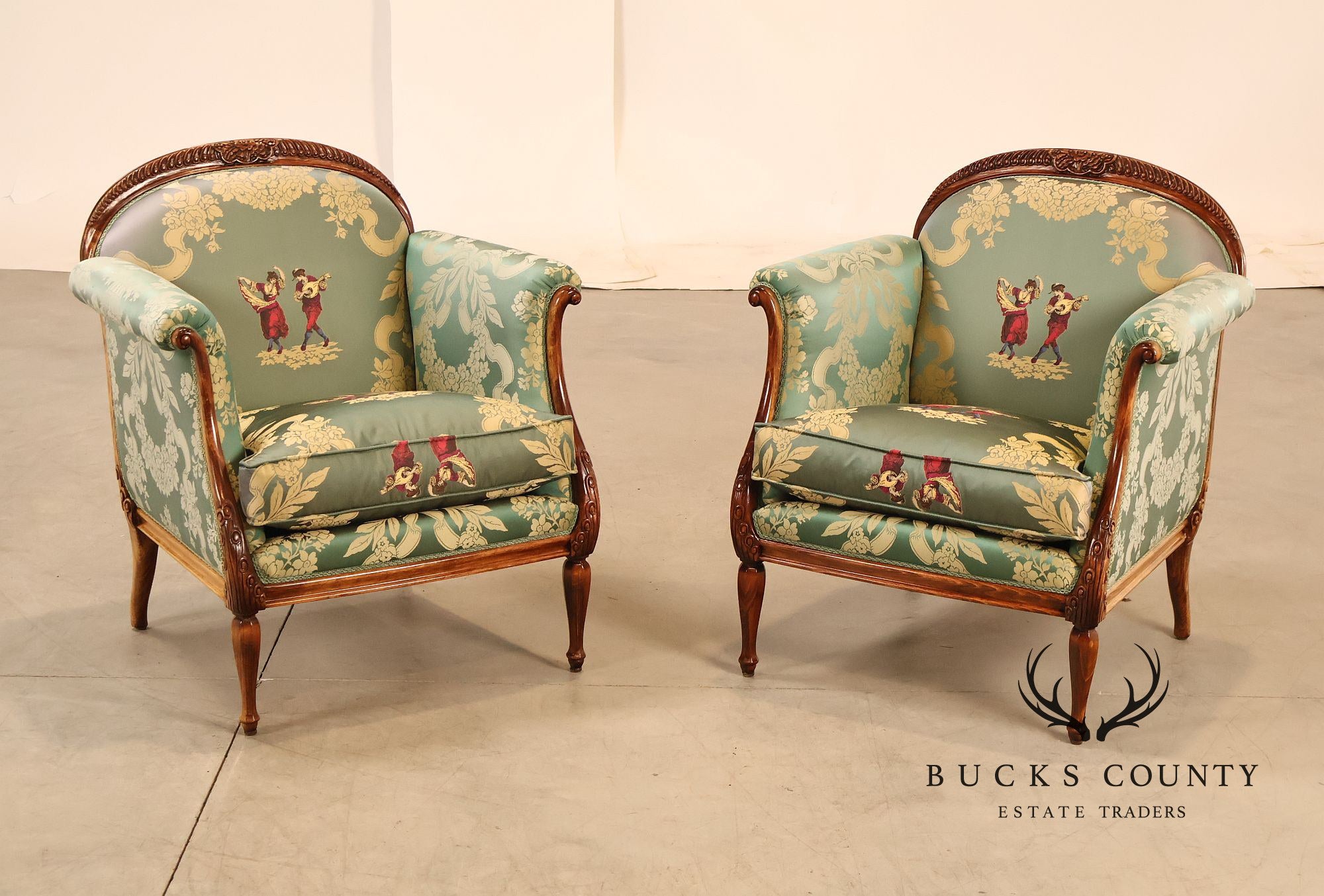 Colombo Mobili Louis XVI Style Pair Of Upholstered Bergeres Armchairs