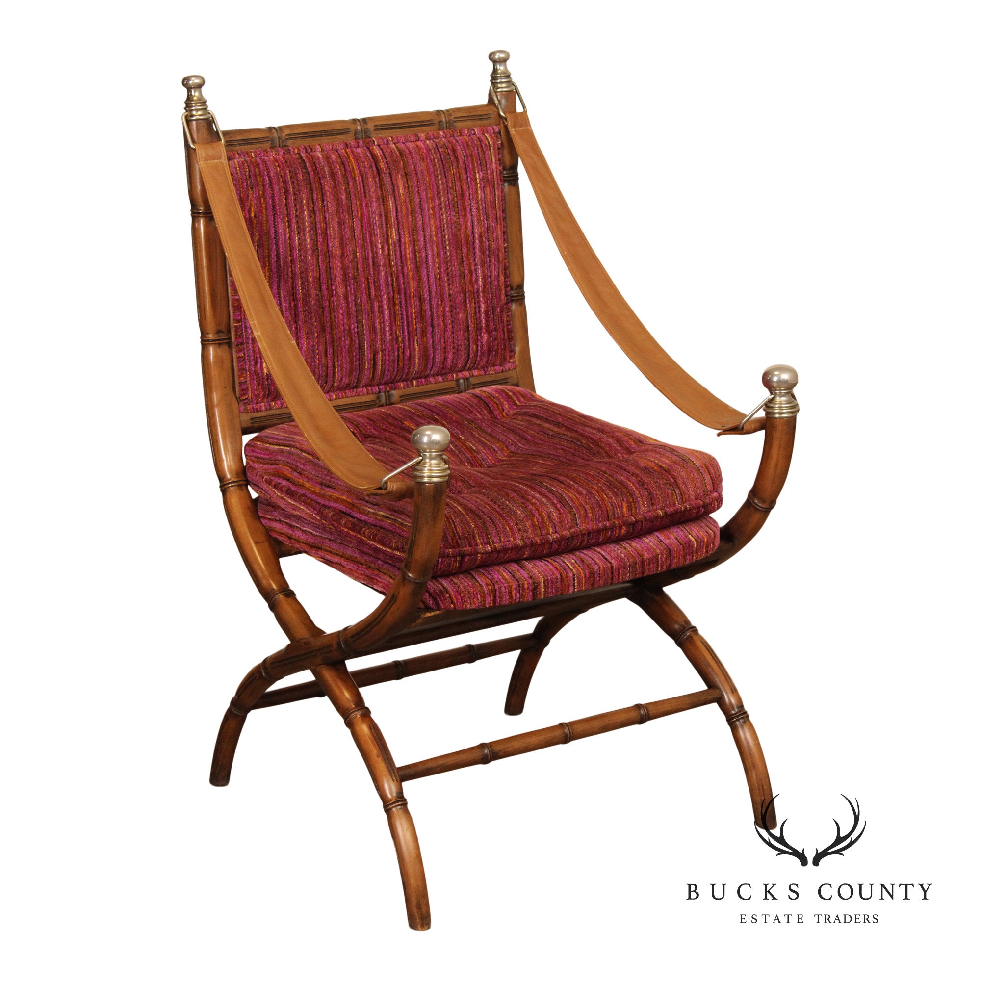 Campaign Style Faux Bamboo and Leather Sling Chair