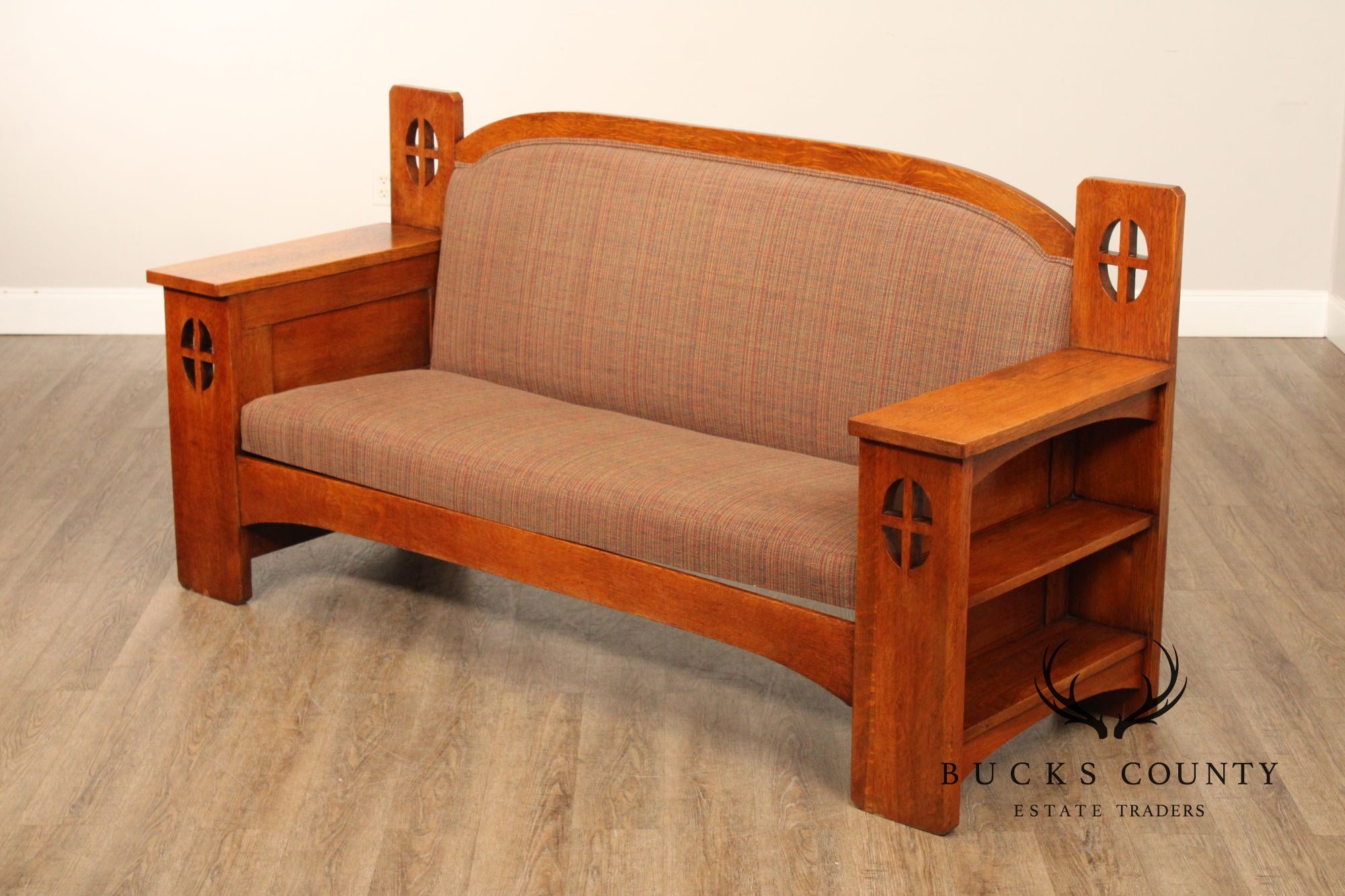 Antique Arts and Crafts Style Carved Oak Settle Sofa