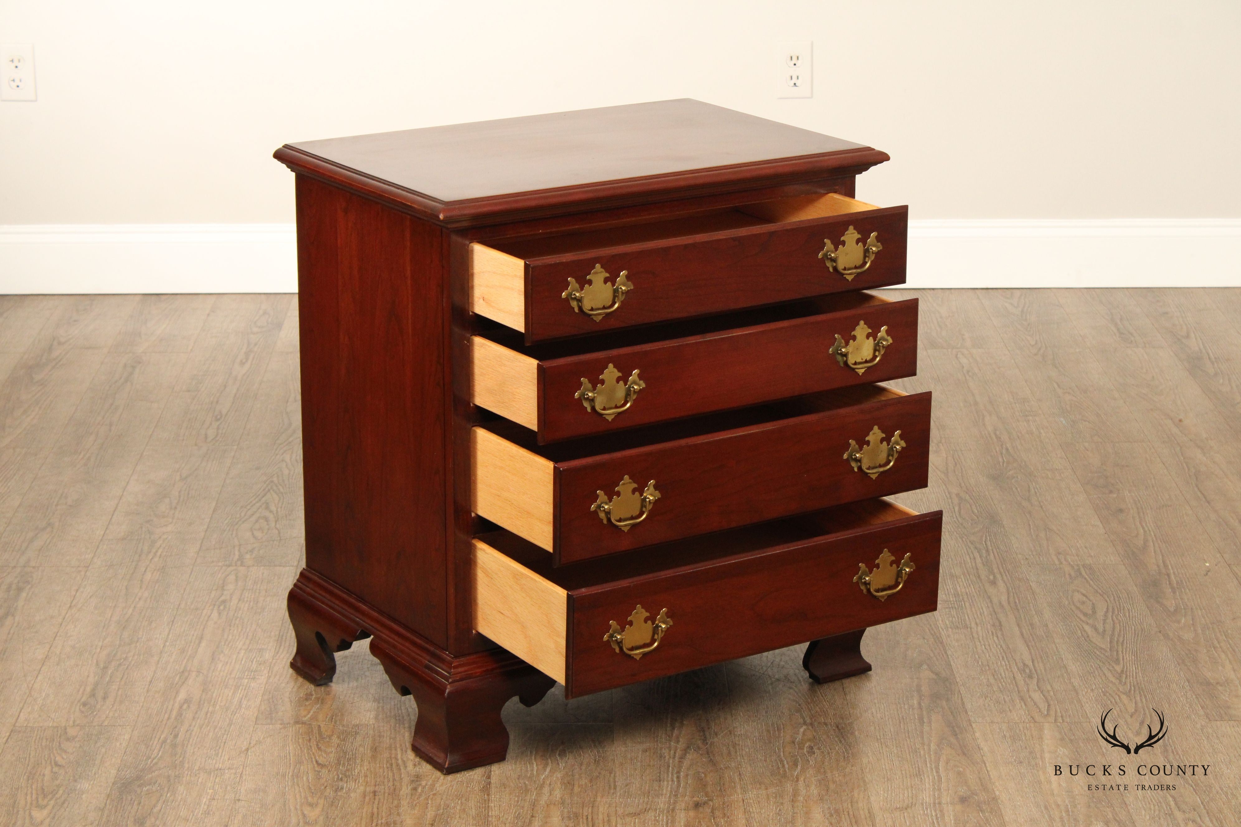 Nathan Hale Chippendale Style Pair of Cherry Four Drawer Chest Nightstands