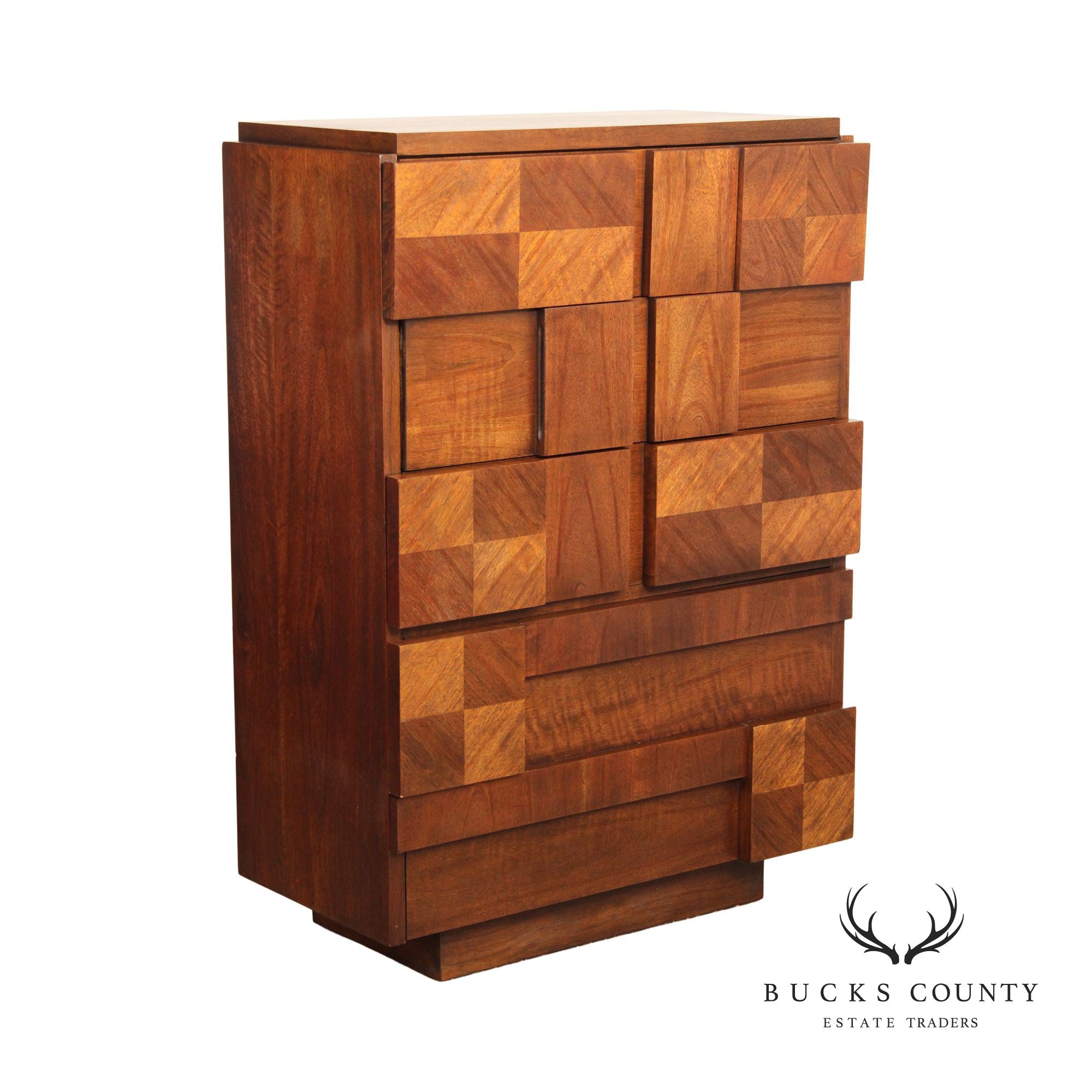 Lane Brutalist Style Staccato Walnut High Chest