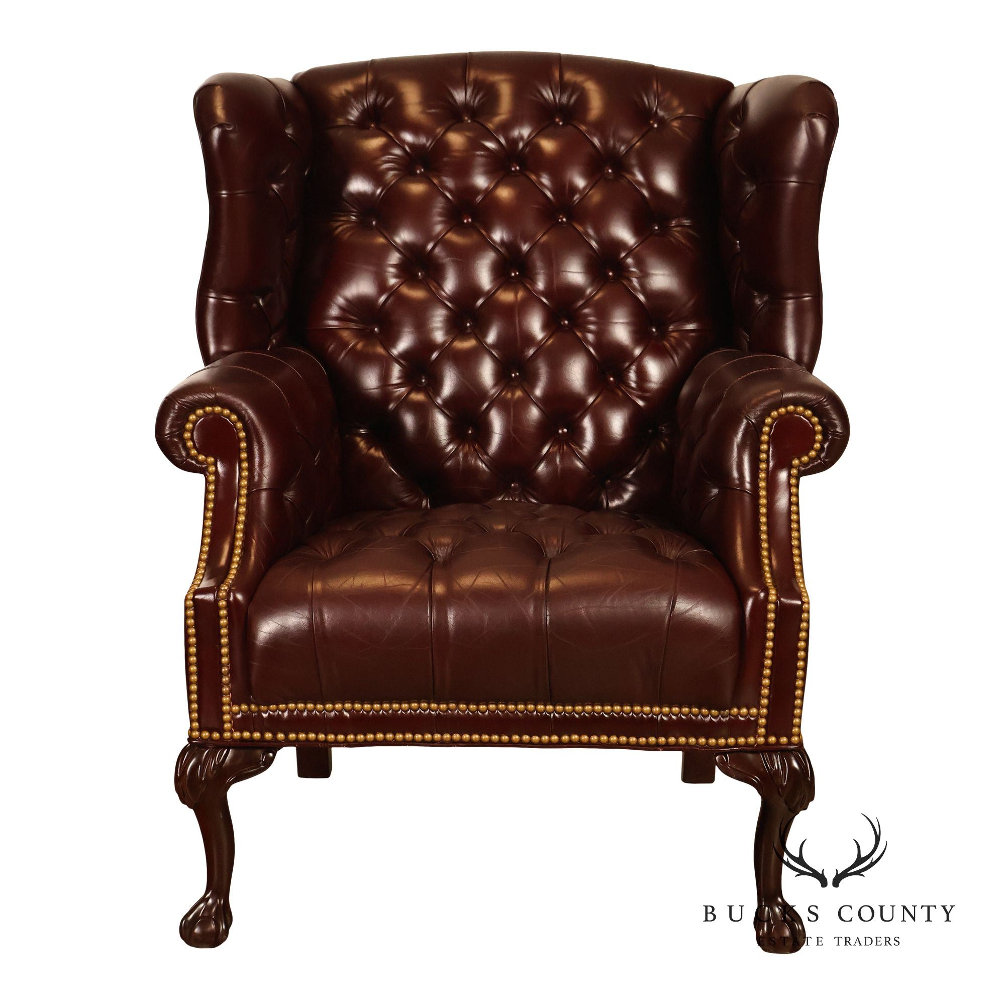 Leathercraft Chesterfield Style Tufted Oxblood Leather Wing Chair