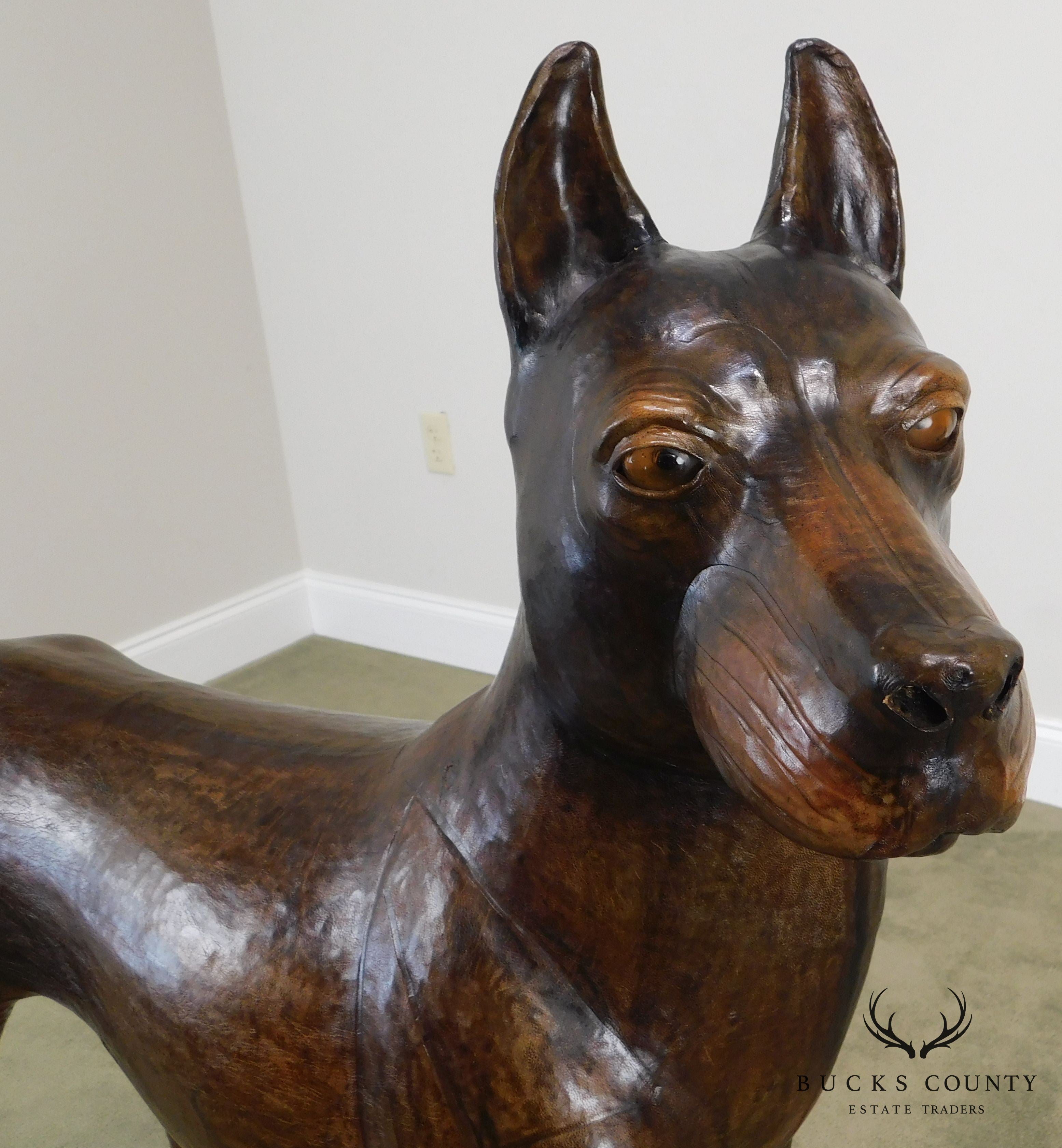 Life Size Leather Wrapped Doberman Pinscher Dog Statue