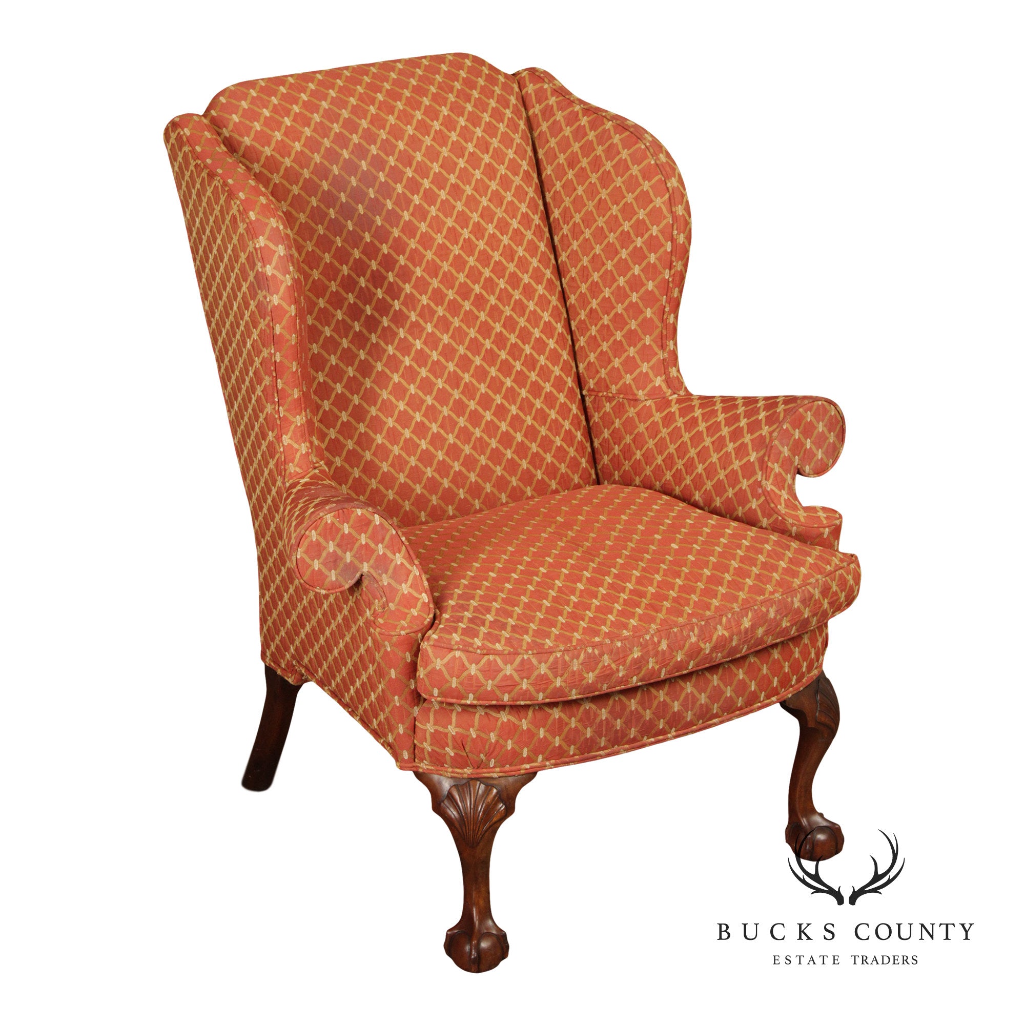 KINDEL WINTERTHUR COLLECTION CHIPPENDALE STYLE MAHOGANY WING CHAIR