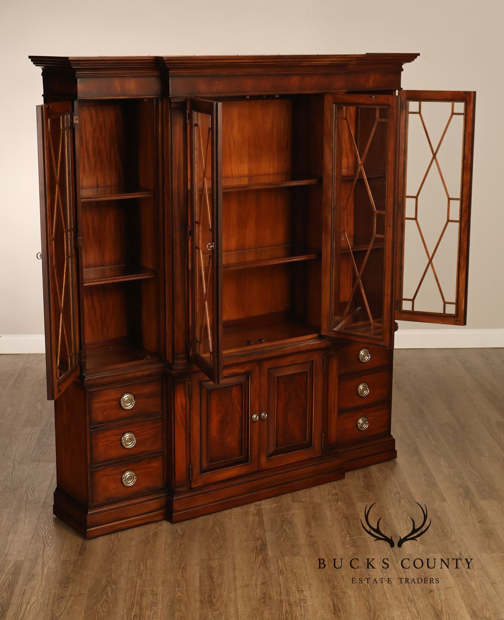 Ethan Allen Newport Collection Mahogany Four Door Breakfront China Cabinet