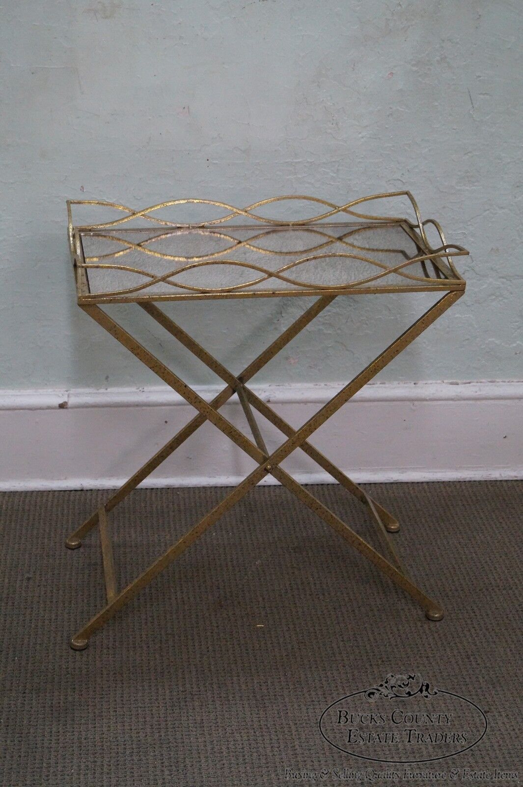 Regency Style Gilt Metal Mirror Top Serving Table