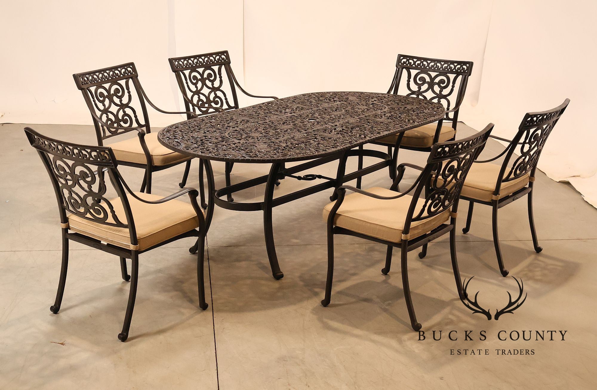Castelle Cast Aluminum Outdoor Dining Table With Six Chairs Patio Set