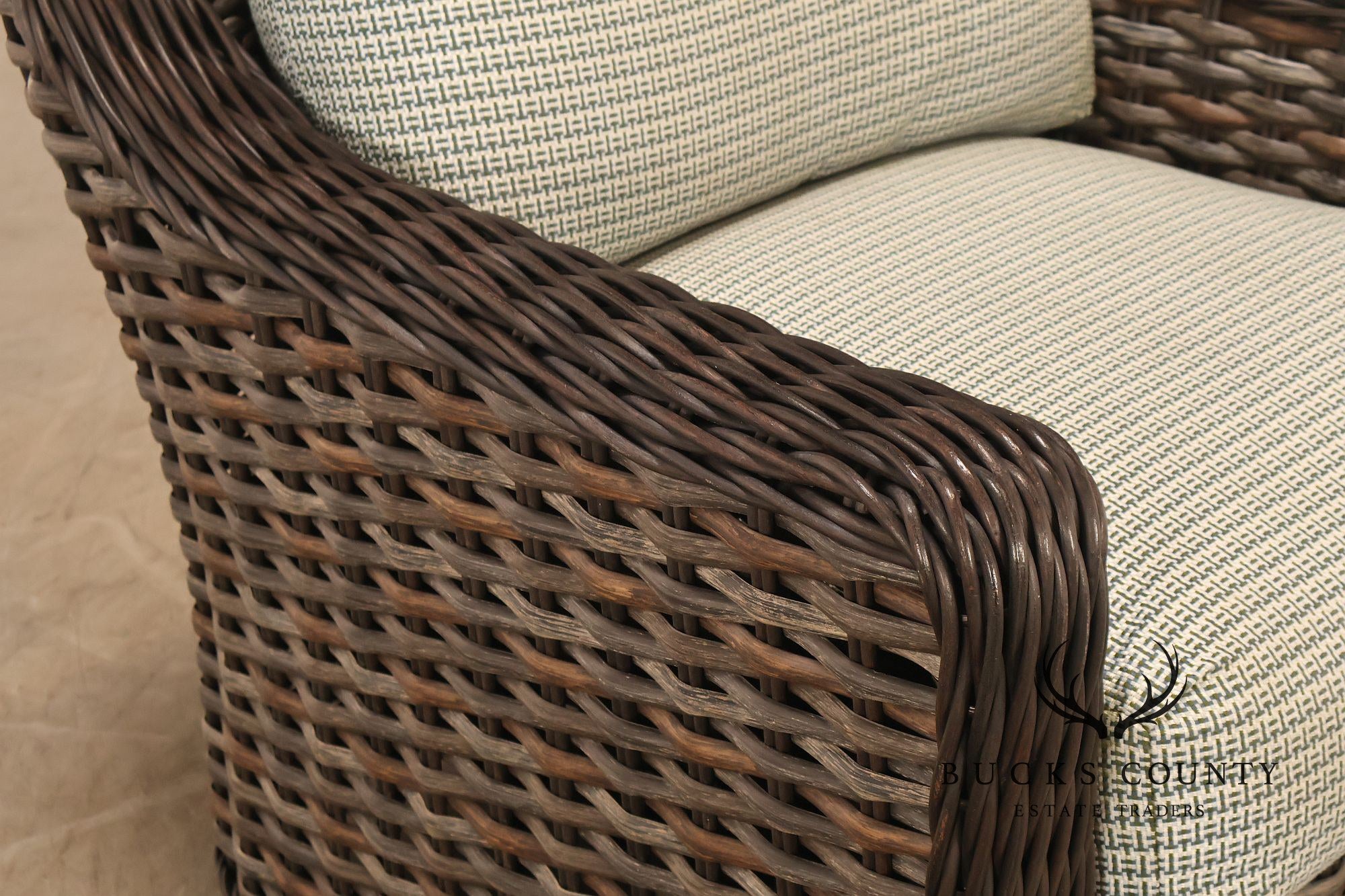 Lane Venture Pair Of Woven Wicker Outdoor Lounge Club Chairs With Cushions