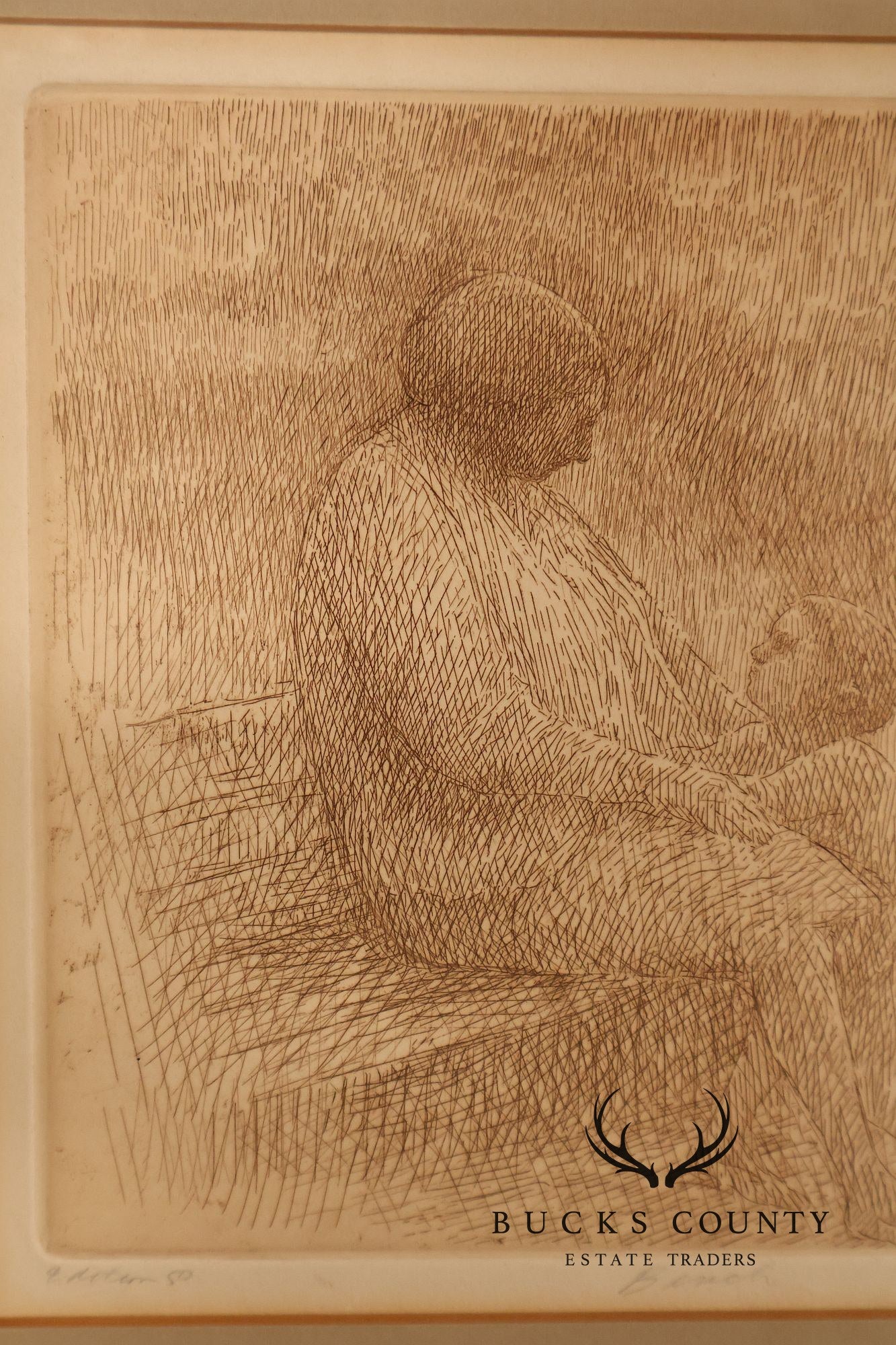 Harold Altman Framed Etching, 'Bench'