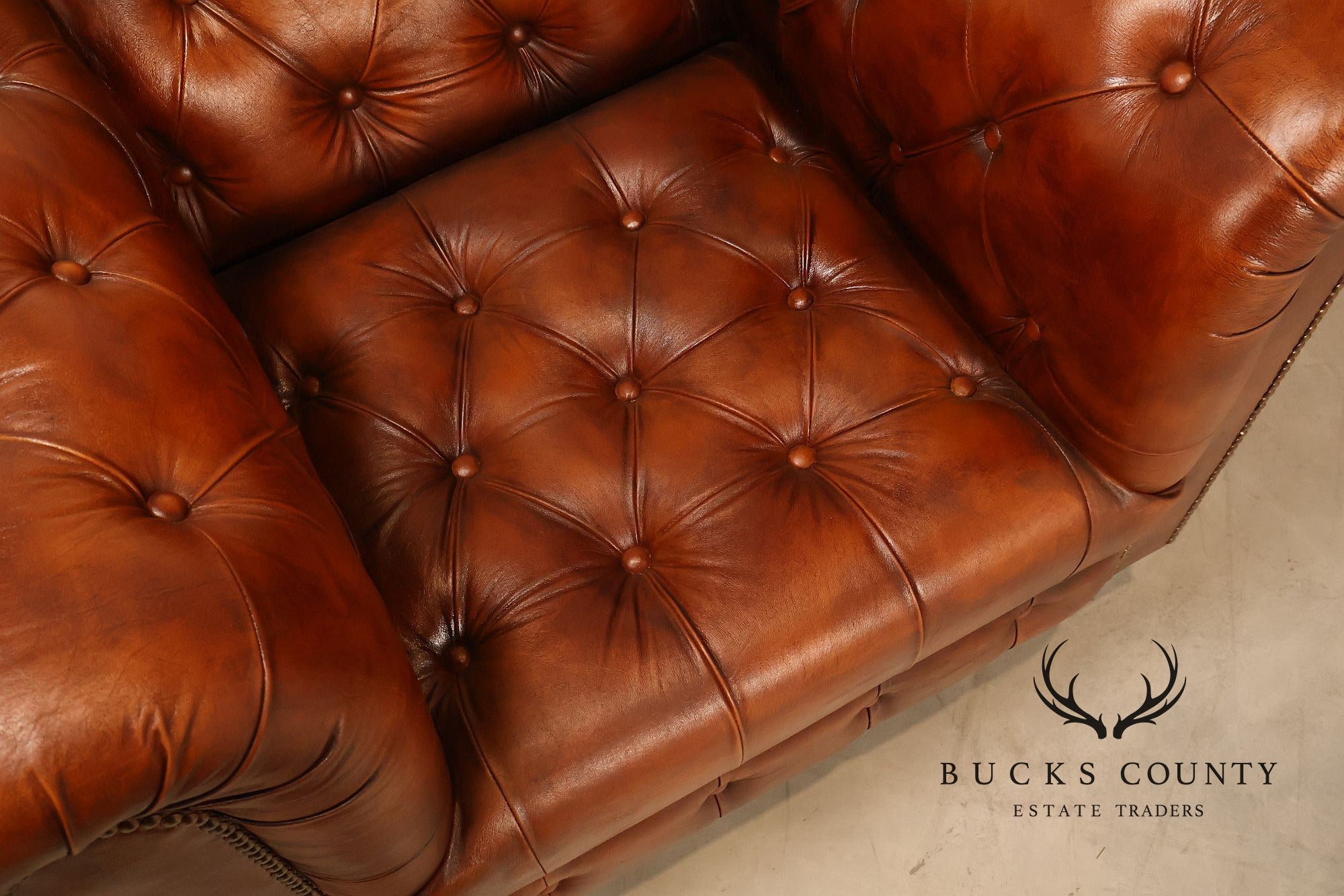 Chesterfield Style Pair of Brown Leather Club Chairs