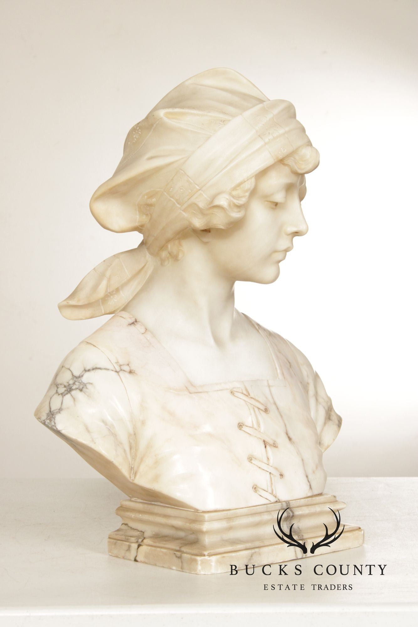 Cipriano Cipriani Carved Marble Bust of a Young Woman