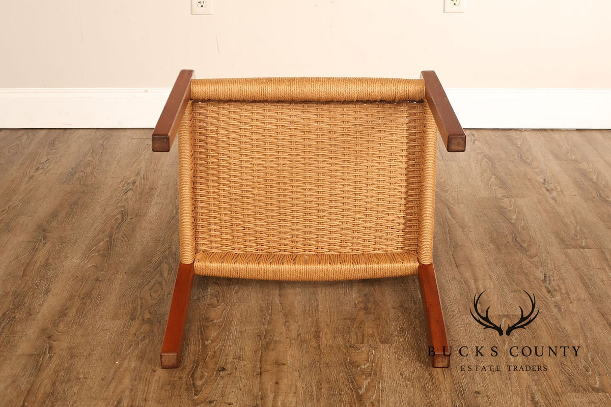 Mid-Century Modern Teak Armchair With Woven Rush Seat