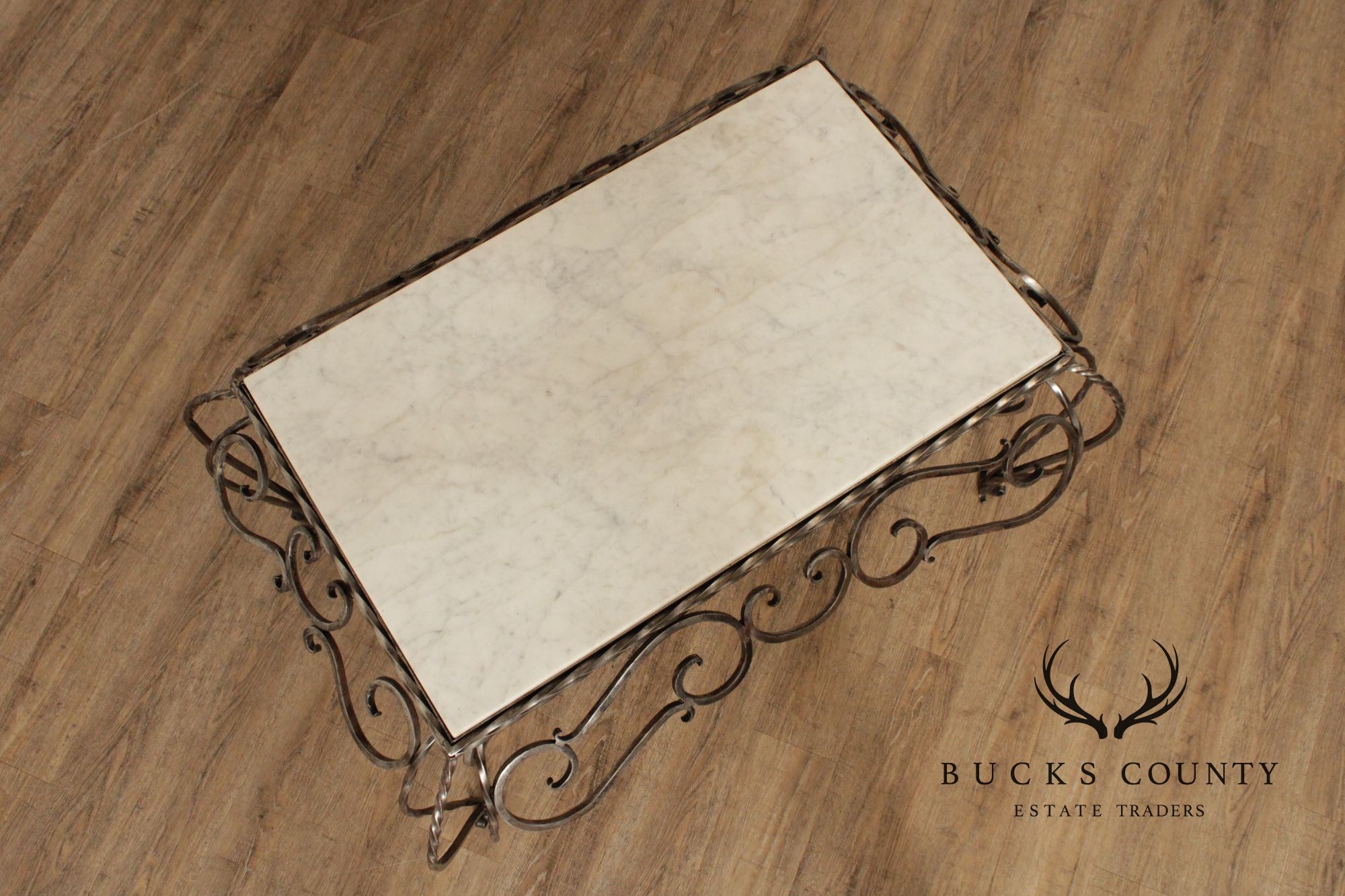 Vintage French Marble Top Wrought Iron Coffee Table