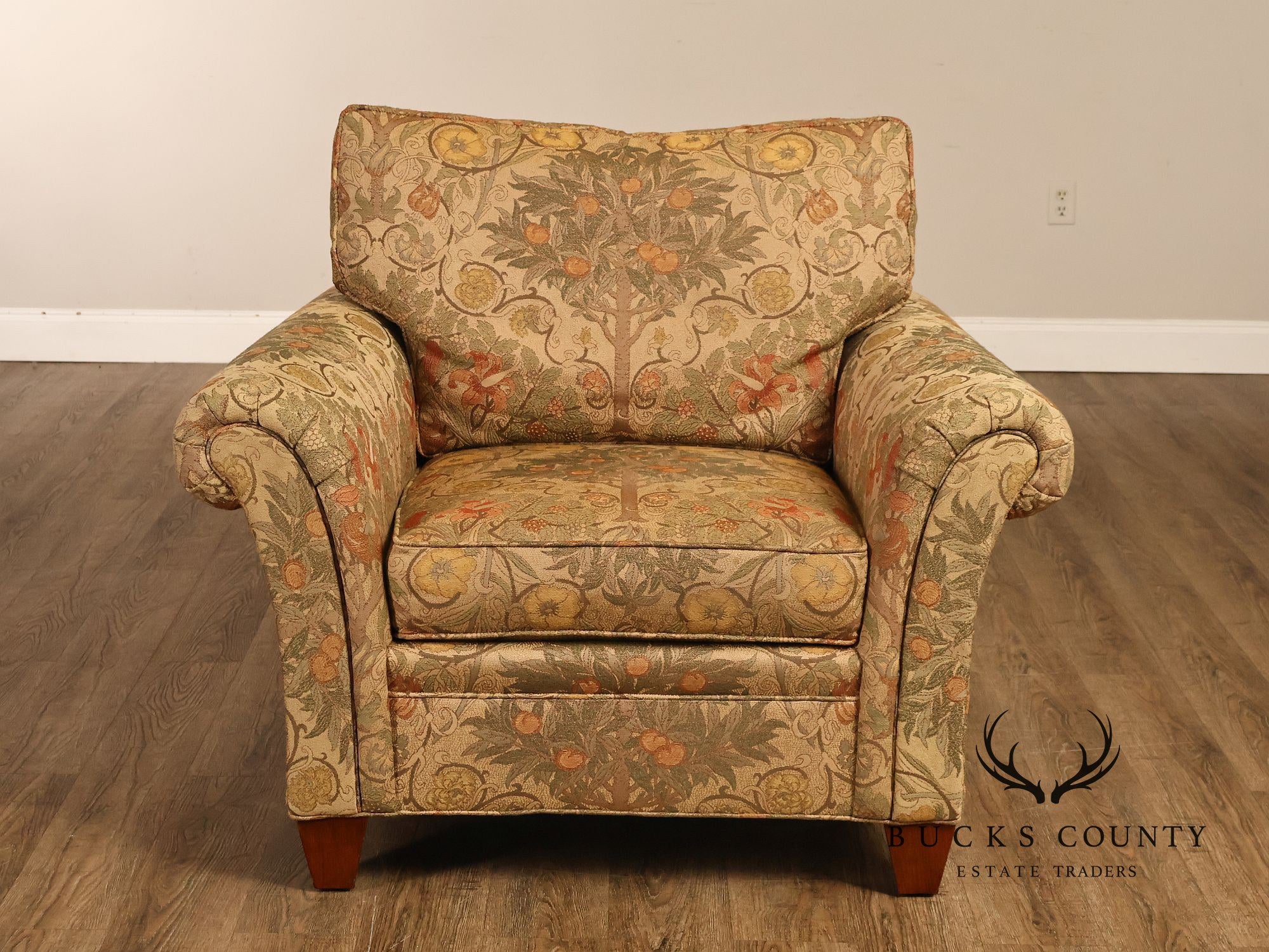 Stickley Tree of Life Upholstered Lounge Chair With Matching Ottoman