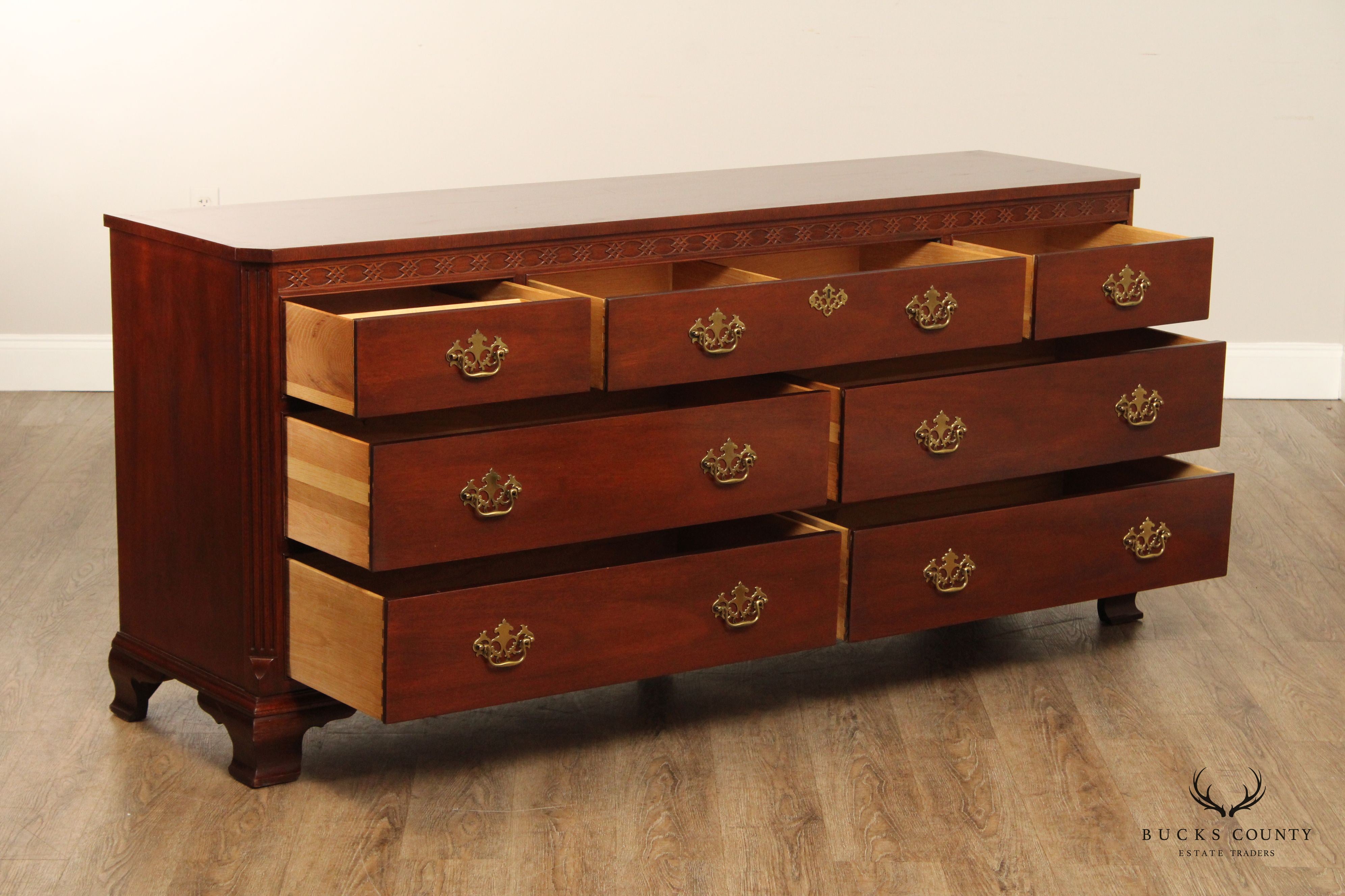 Baker Furniture Chippendale Style Banded Mahogany Double Chest