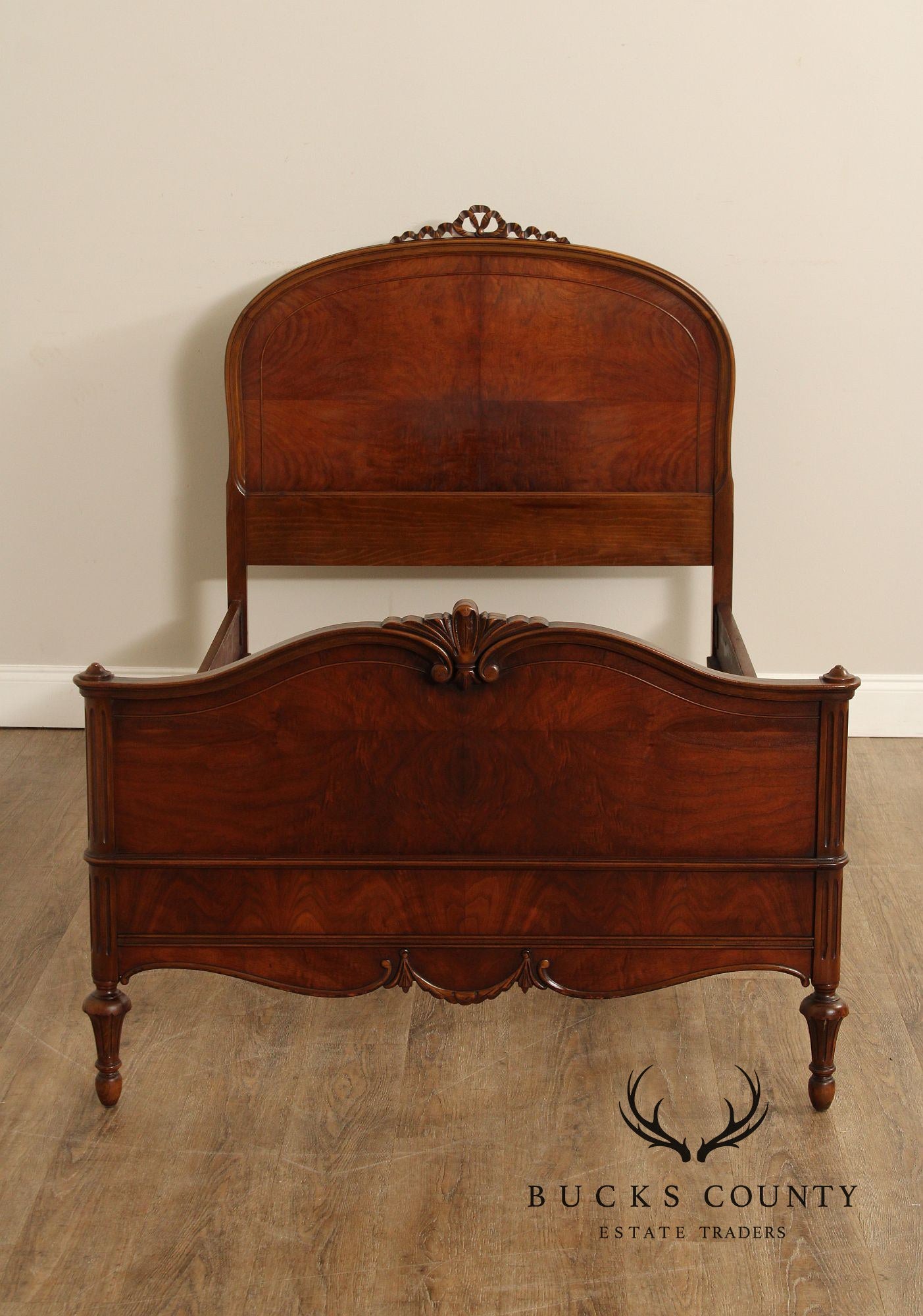 1930's French Louis XVI Style Pair of Carved Walnut Twin Beds