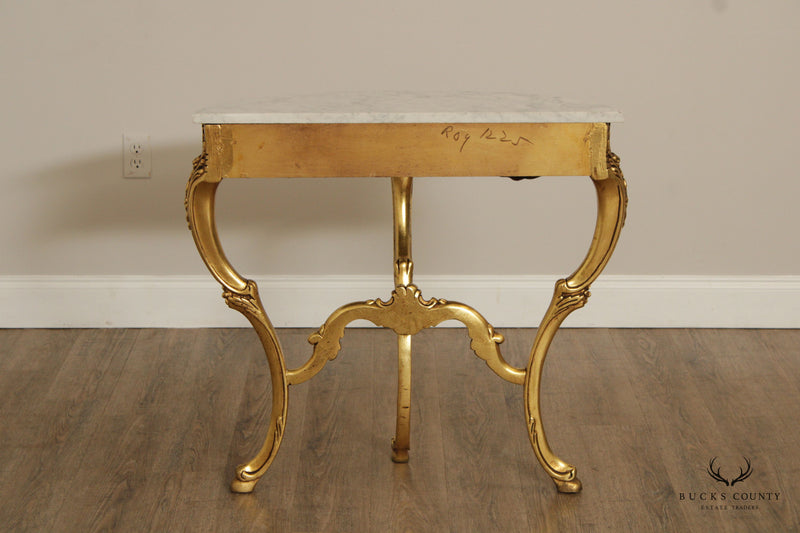 Italian Rococo Style Marble Top Giltwood Console Table