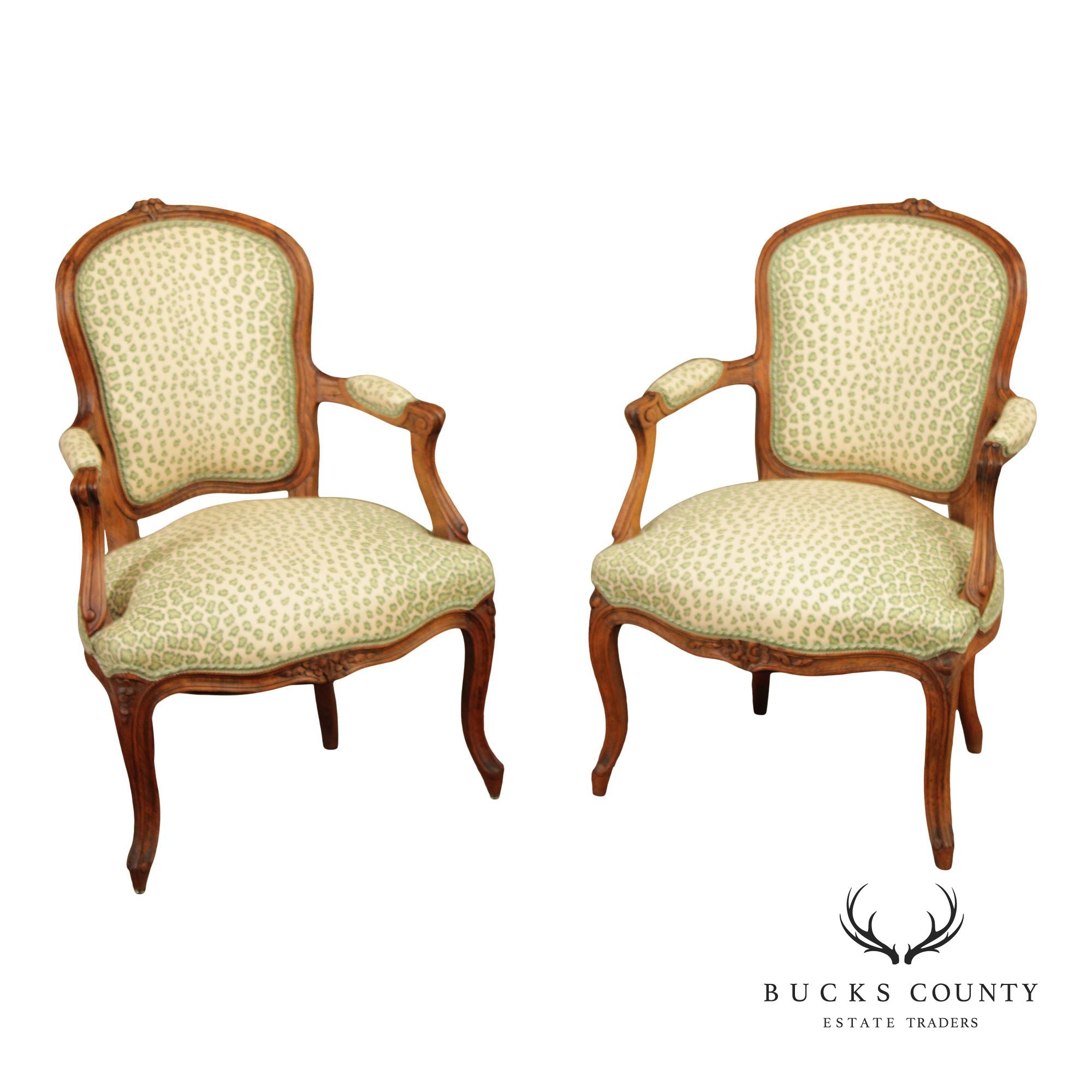 French Louis XV Style Pair of Fauteuil Armchairs