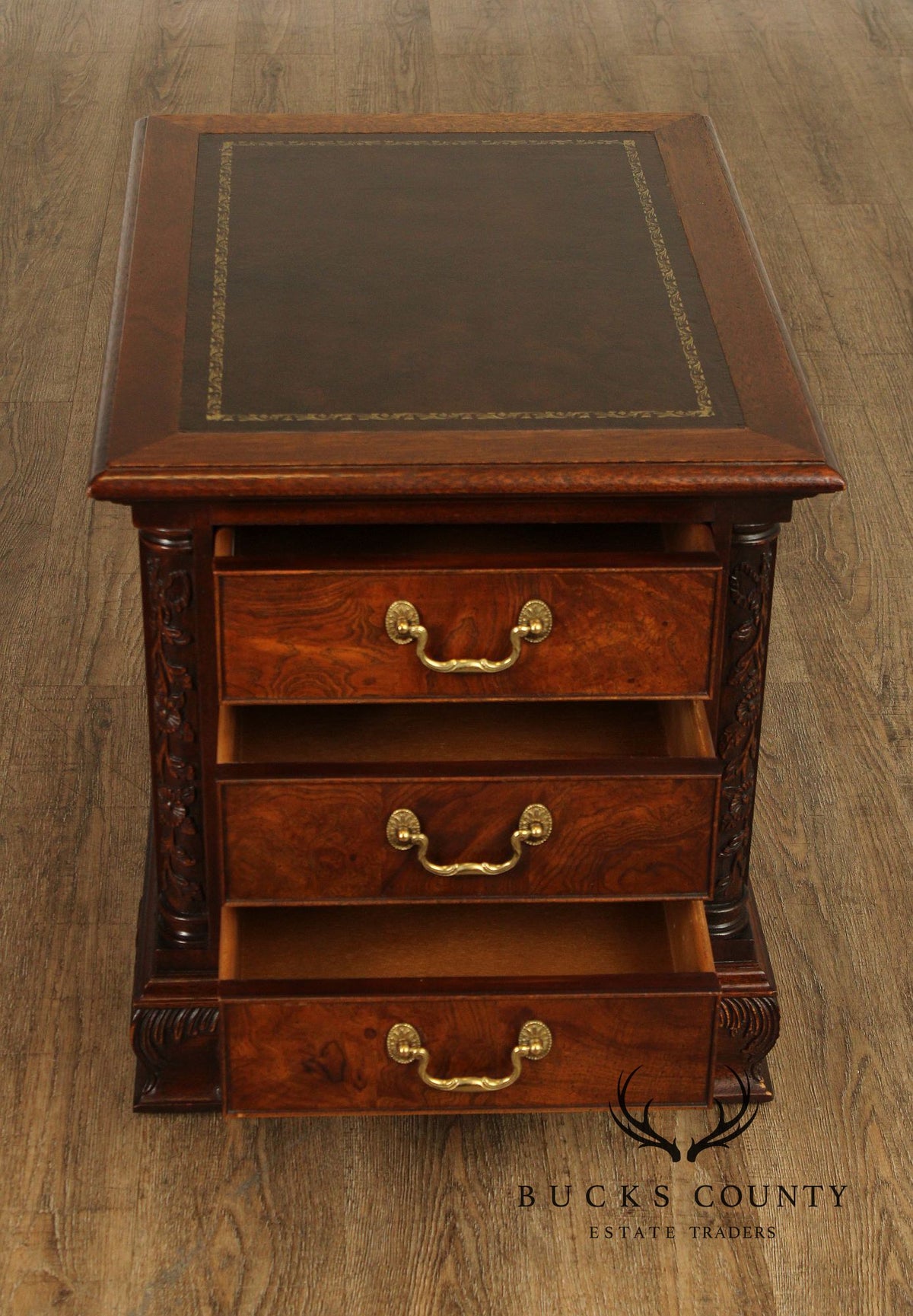 Hekman Georgian Style Leather Top Burlwood Side Table