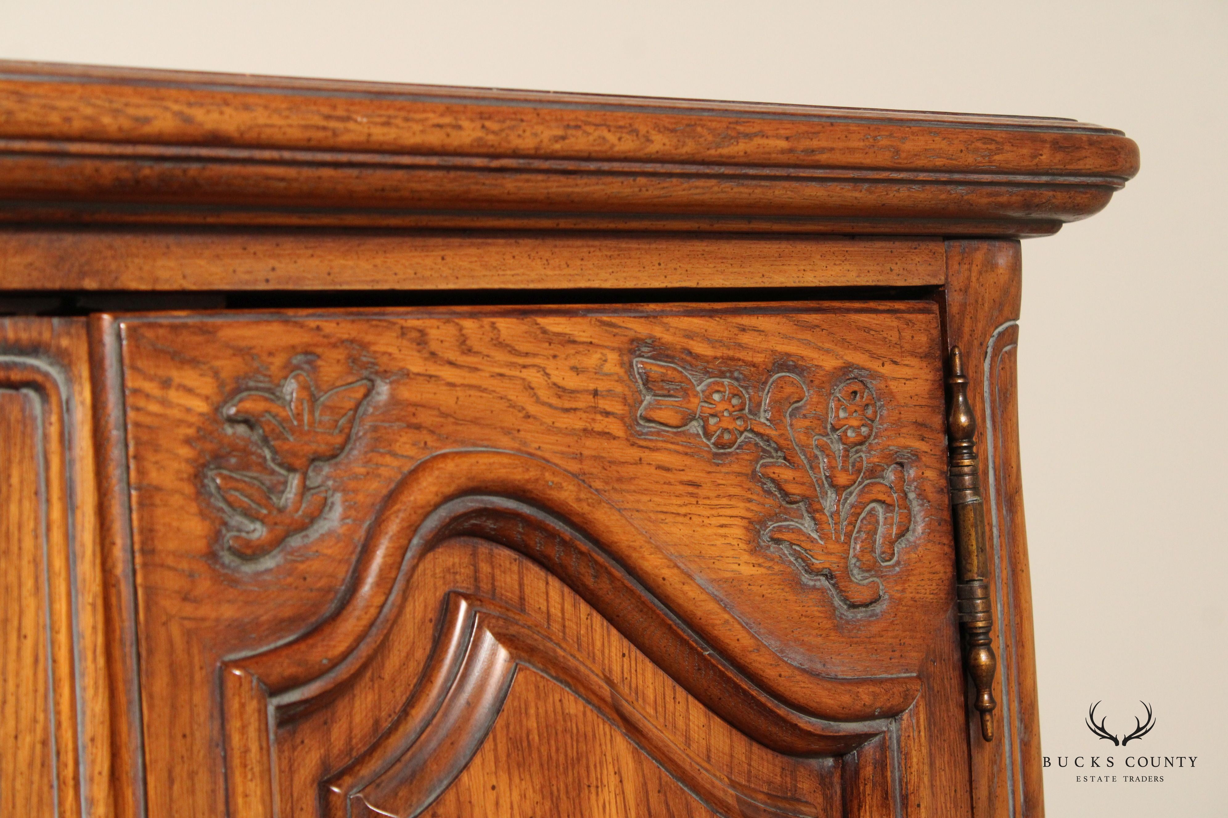 FRENCH COUNTRY STYLE CARVED OAK TWO DOOR ARMOIRE