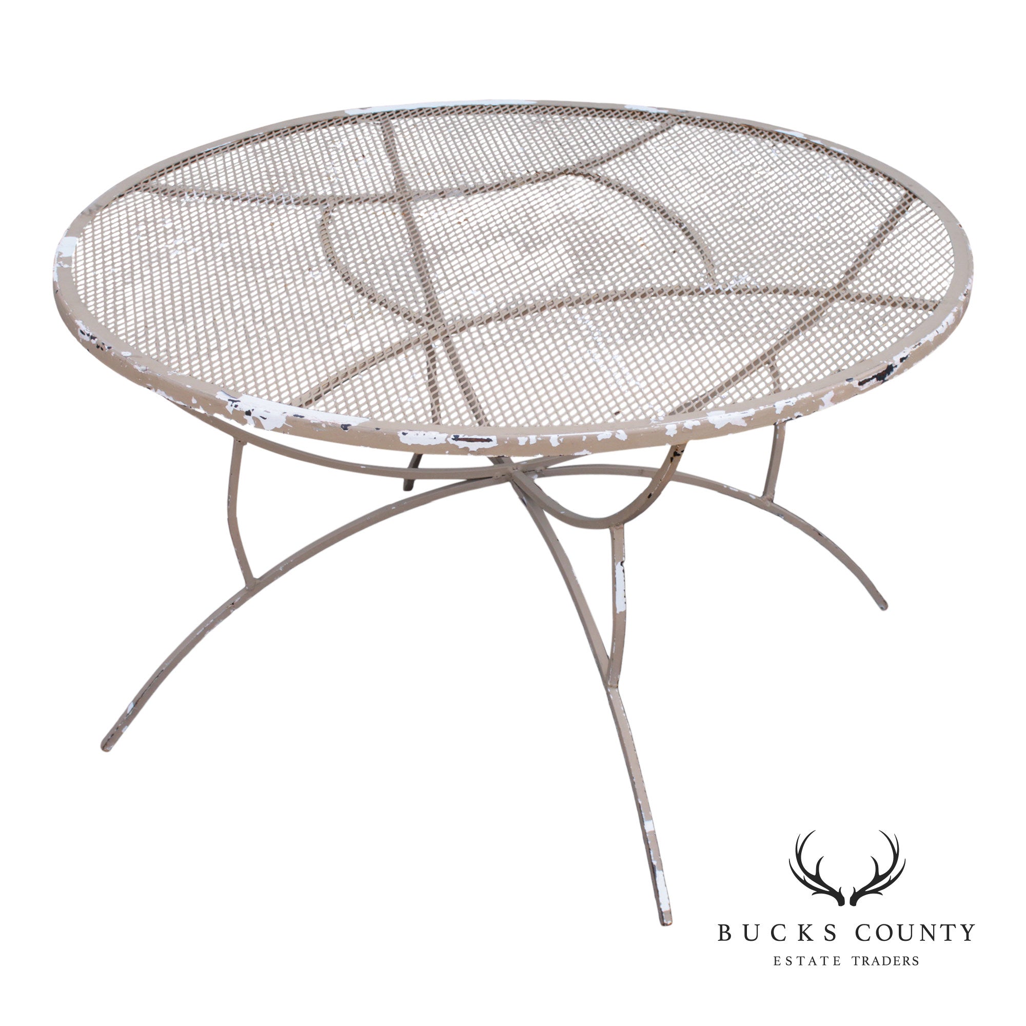 Mid Century Modern Round Wrought Iron Patio Dining Table