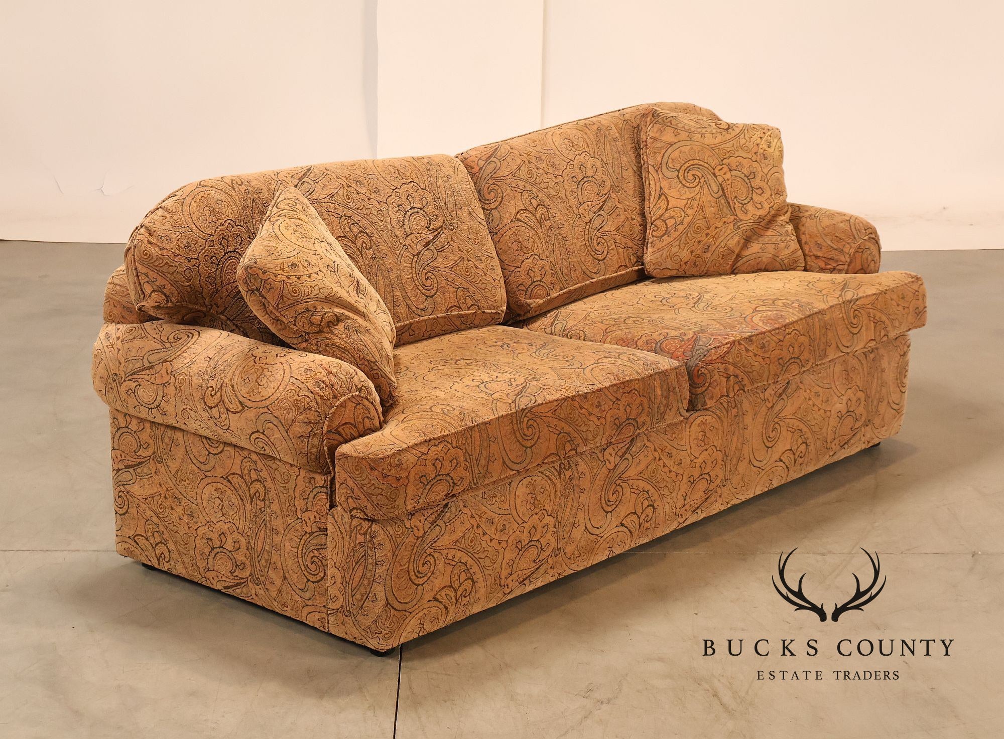 Kravet Paisley Upholstered Rolled Arm Sofa