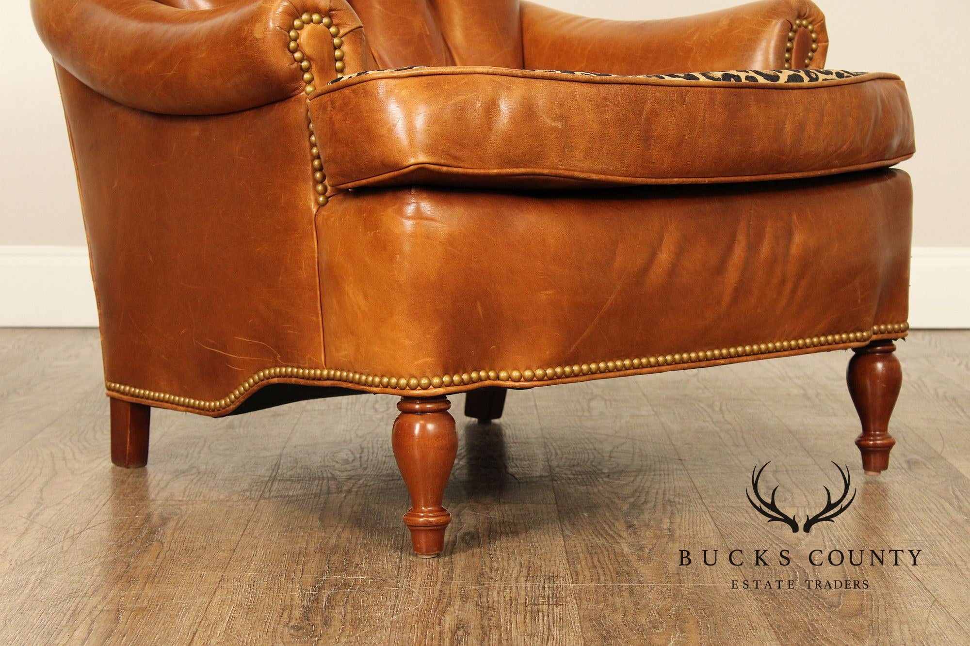 Hancock & Moore Cognac Leather Chesterfield Armchair and Ottoman