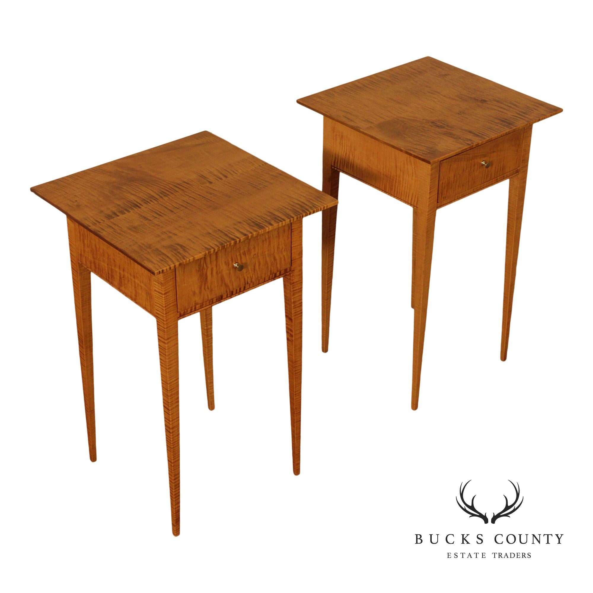 Shaker Style Pair of Tiger Maple Side Tables