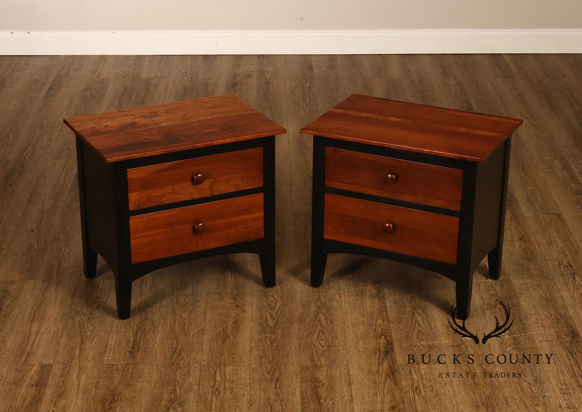 Ethan Allen American Impressions Pair Of Two-Tone Cherry Two Drawer Nightstands