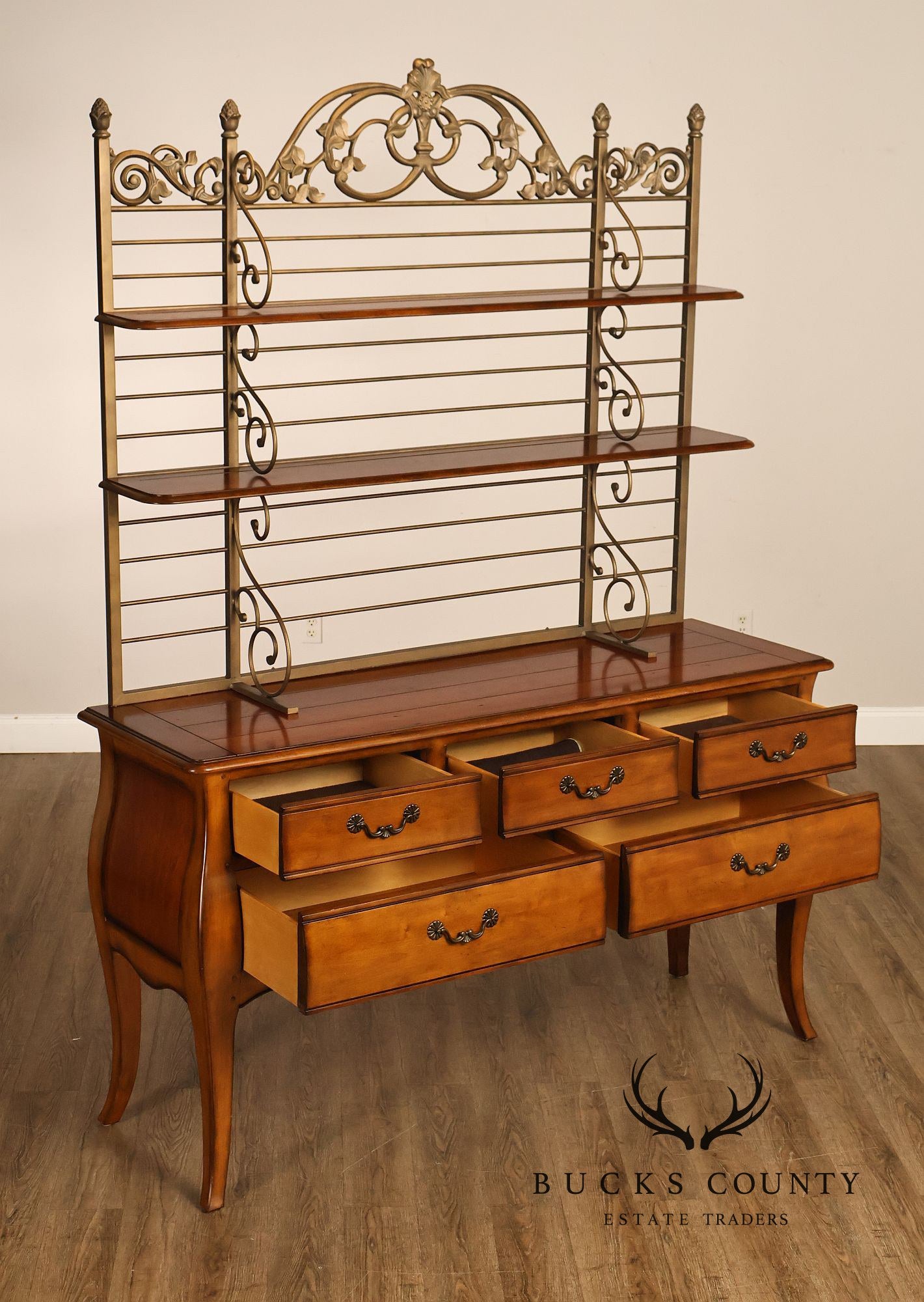 Drexel Heritage French Provincial Sideboard With Metal Scroll Baker's Rack