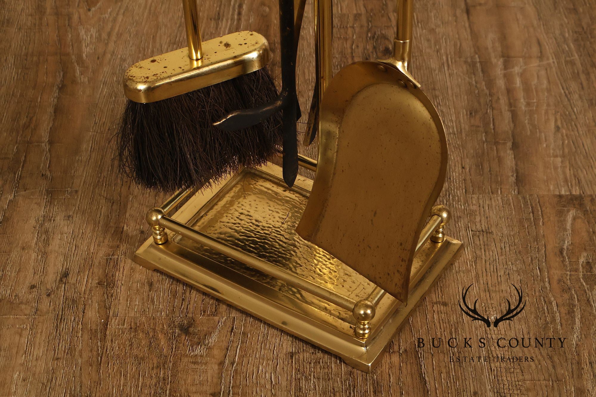 Traditional Brass Five-Piece Fireplace Tool Set