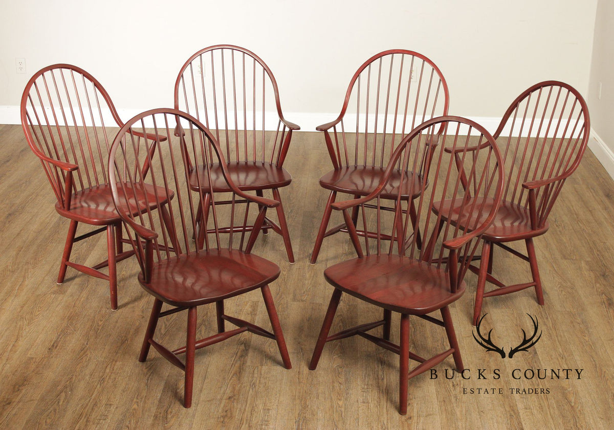 American Windsor Style Set Of 6 Spindle Back Dining Chairs