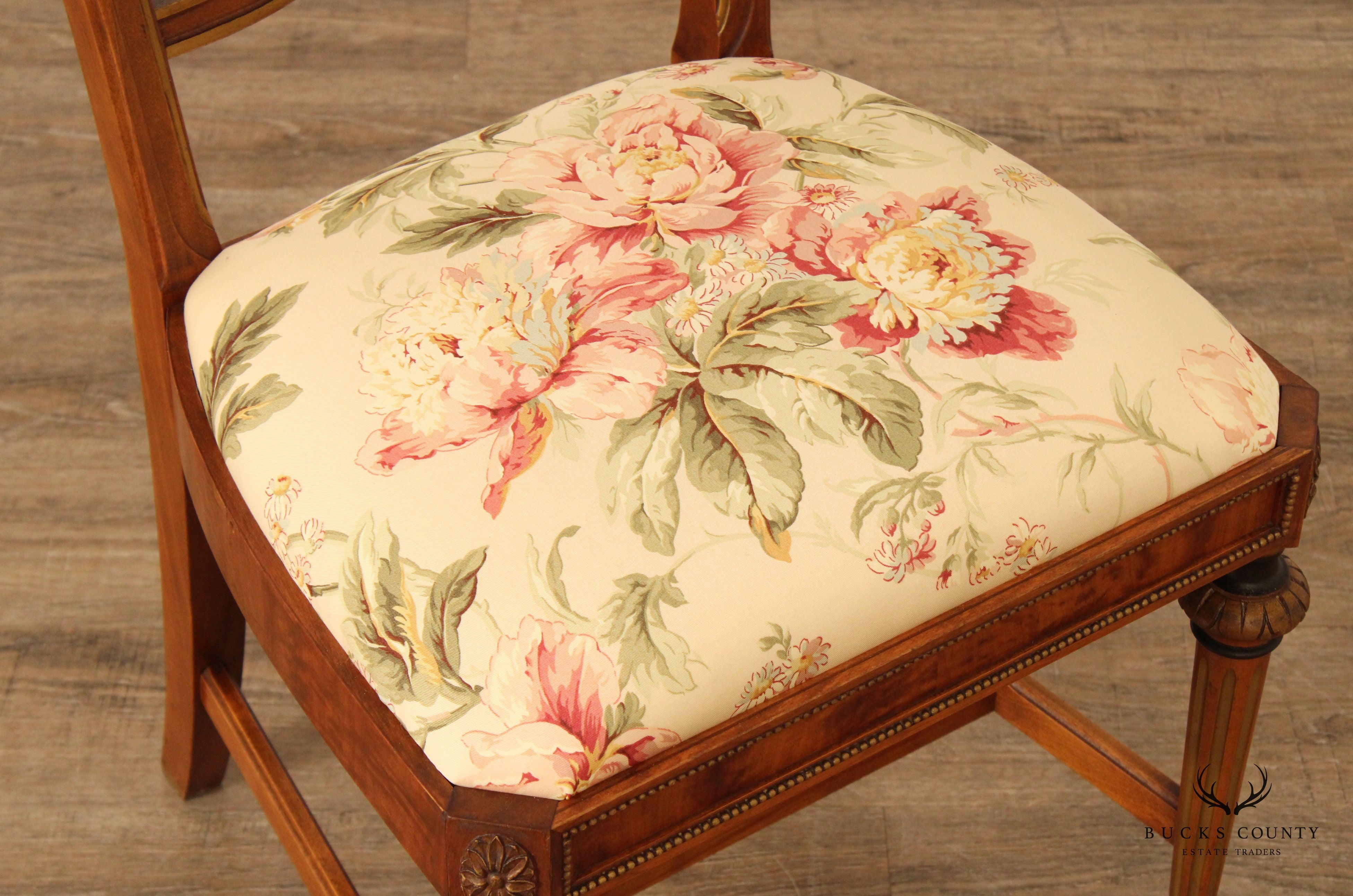 Sligh 1930's French Louis XVI Style Pair of Partial Gilt Burlwood Side Chairs