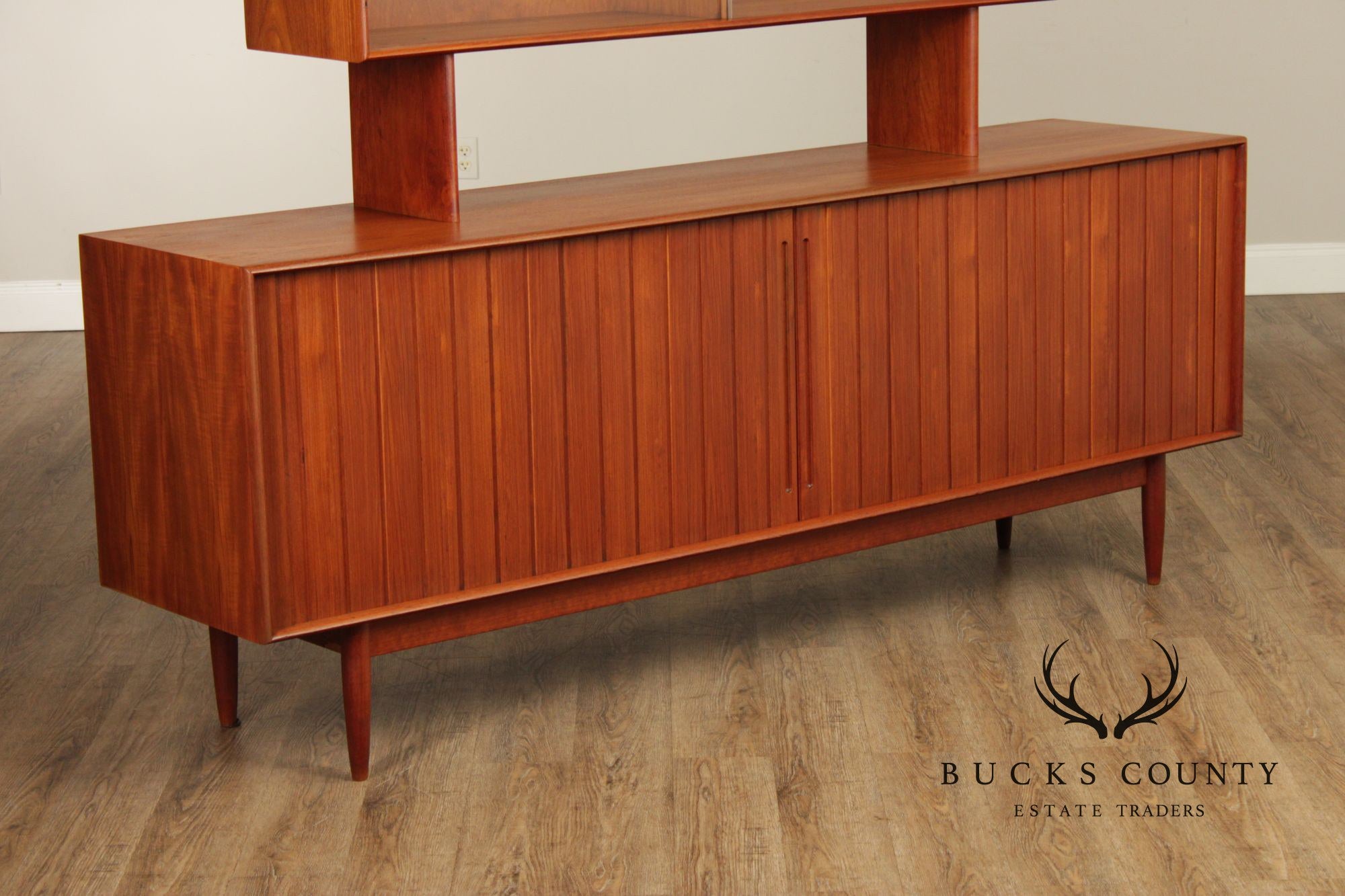 Danish Mid-Century Modern Teak Credenza With Floating Hutch