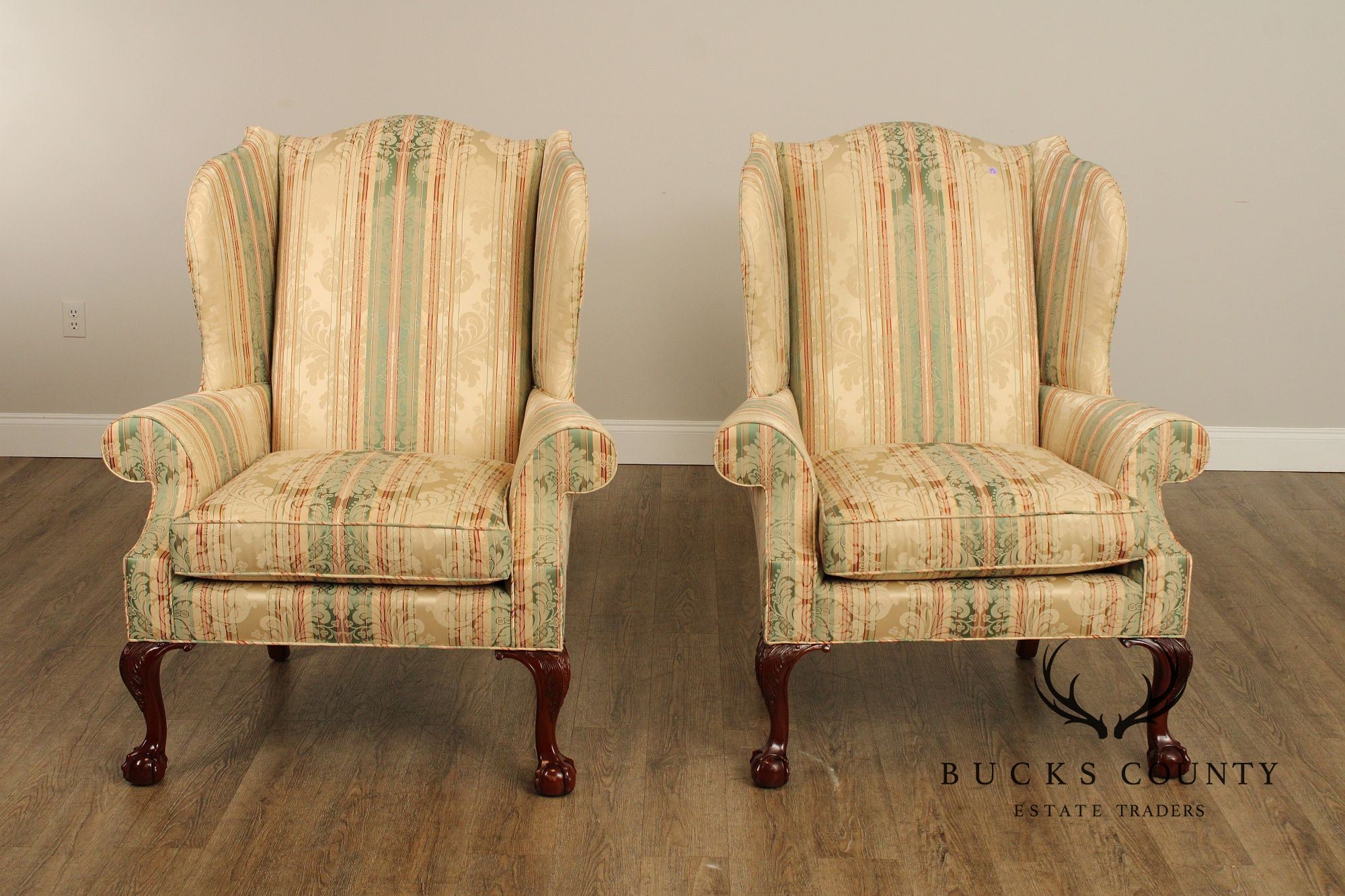 Kindel Furniture Chippendale Style Pair of Wing Chairs